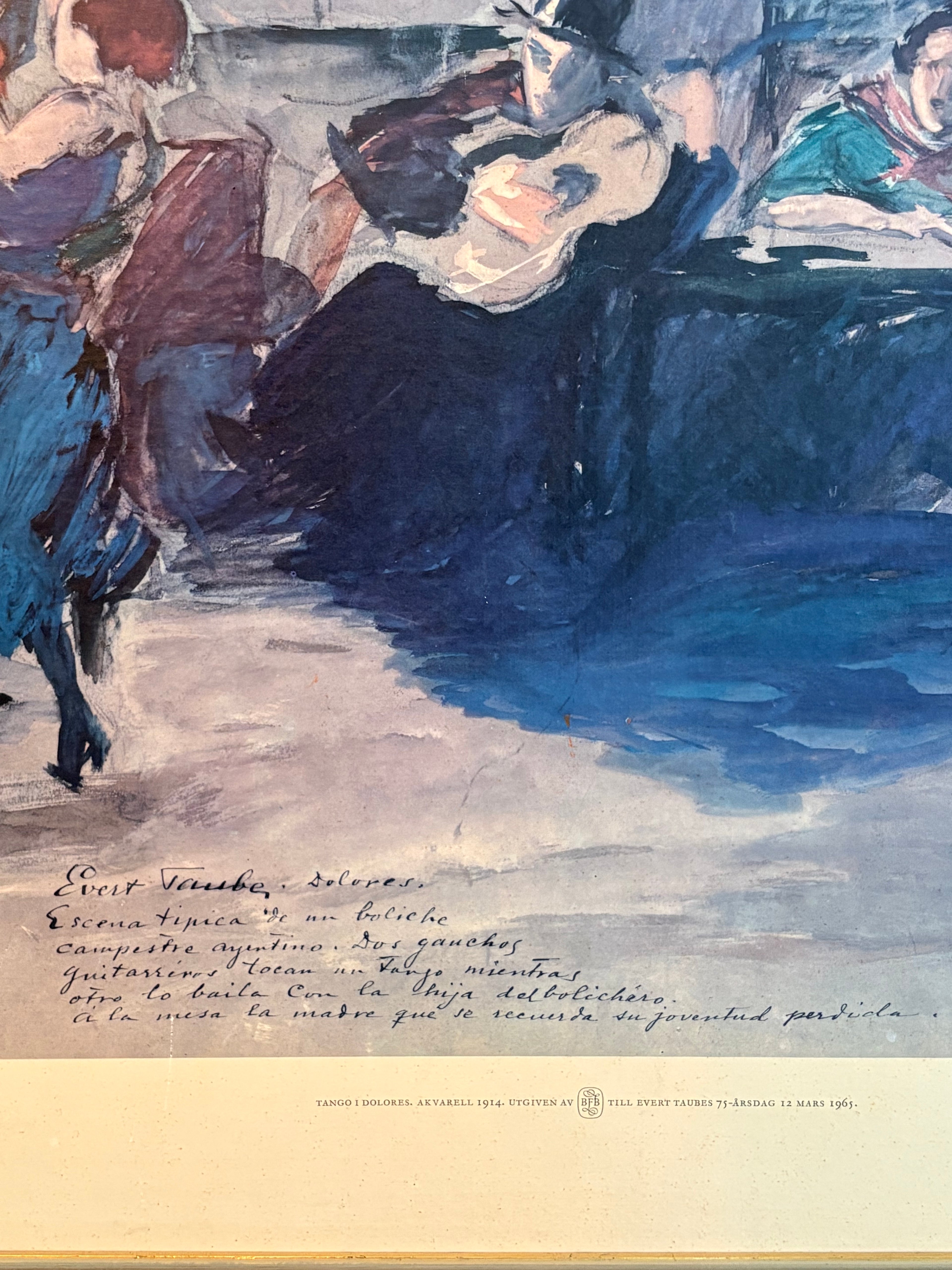 Evert Taube akvarell , Tango  i Dolores från 1914. Tryck från 1965.