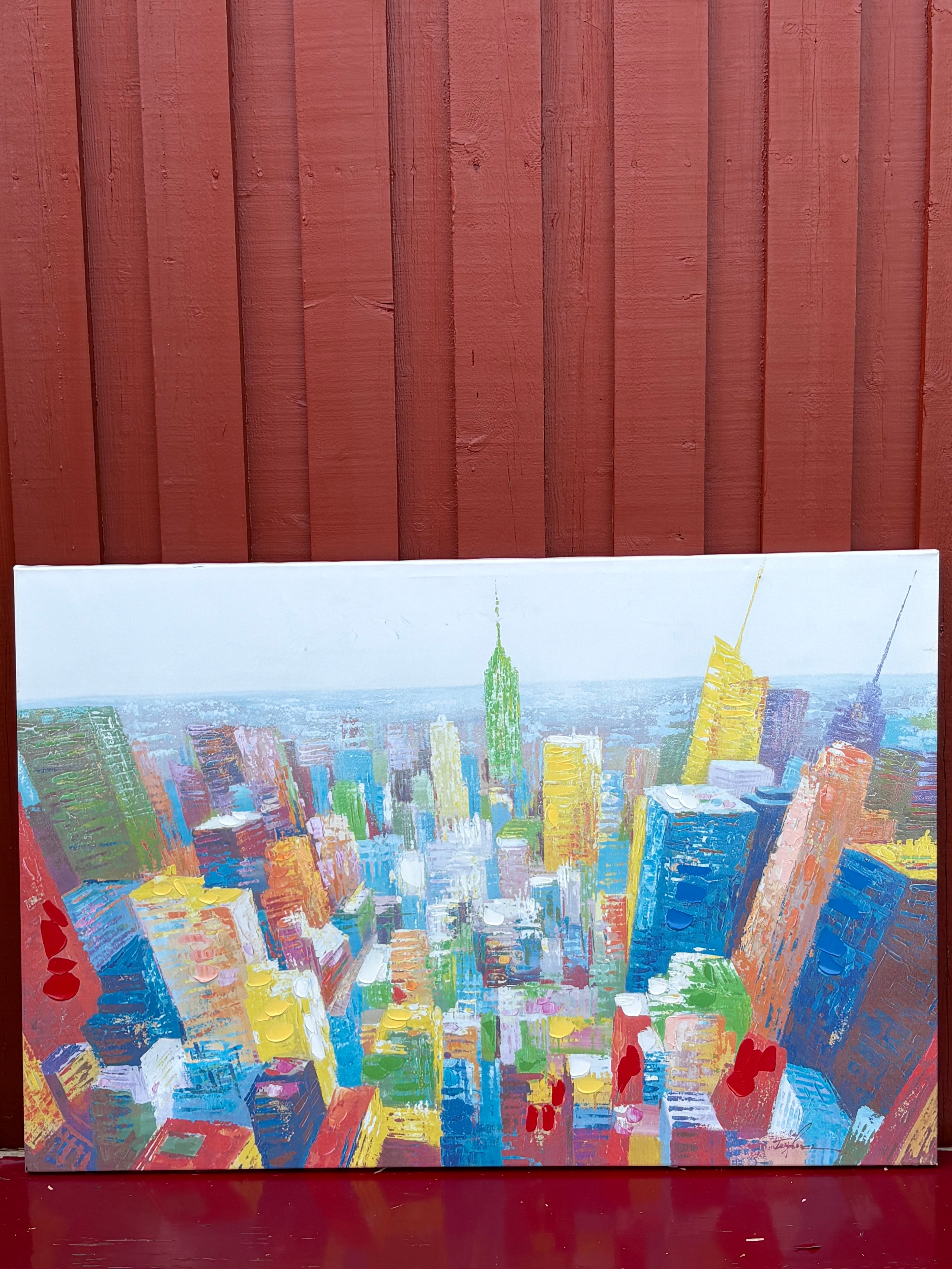 Stor vacker oljemålning på canvas. Motiv, New Yourk / Manhattan.