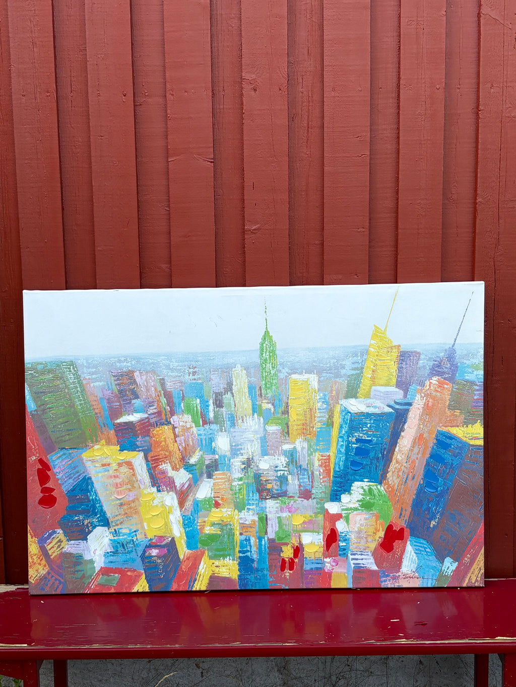 Stor vacker oljemålning på canvas. Motiv, New Yourk / Manhattan.