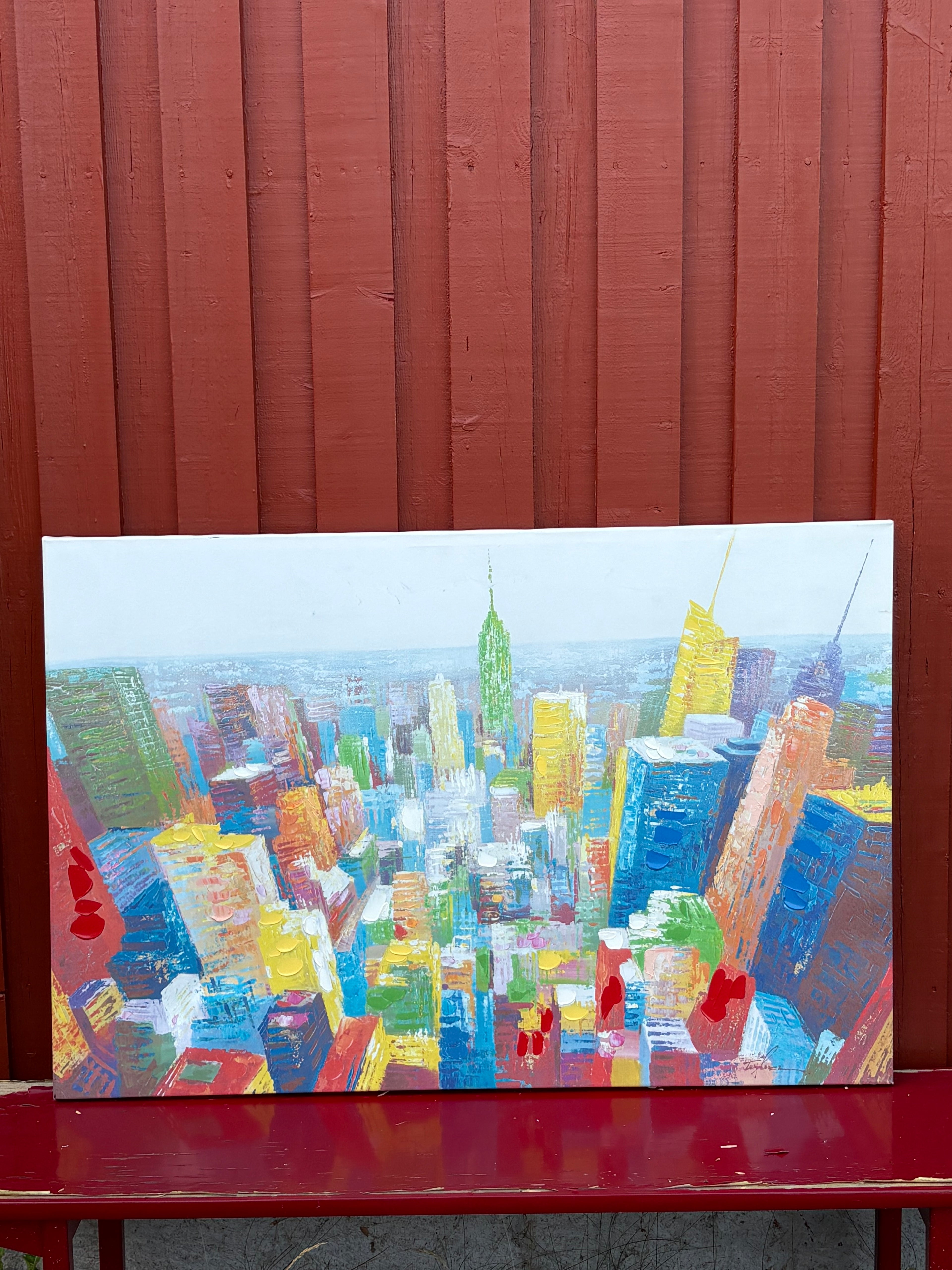 Stor vacker oljemålning på canvas. Motiv, New Yourk / Manhattan.