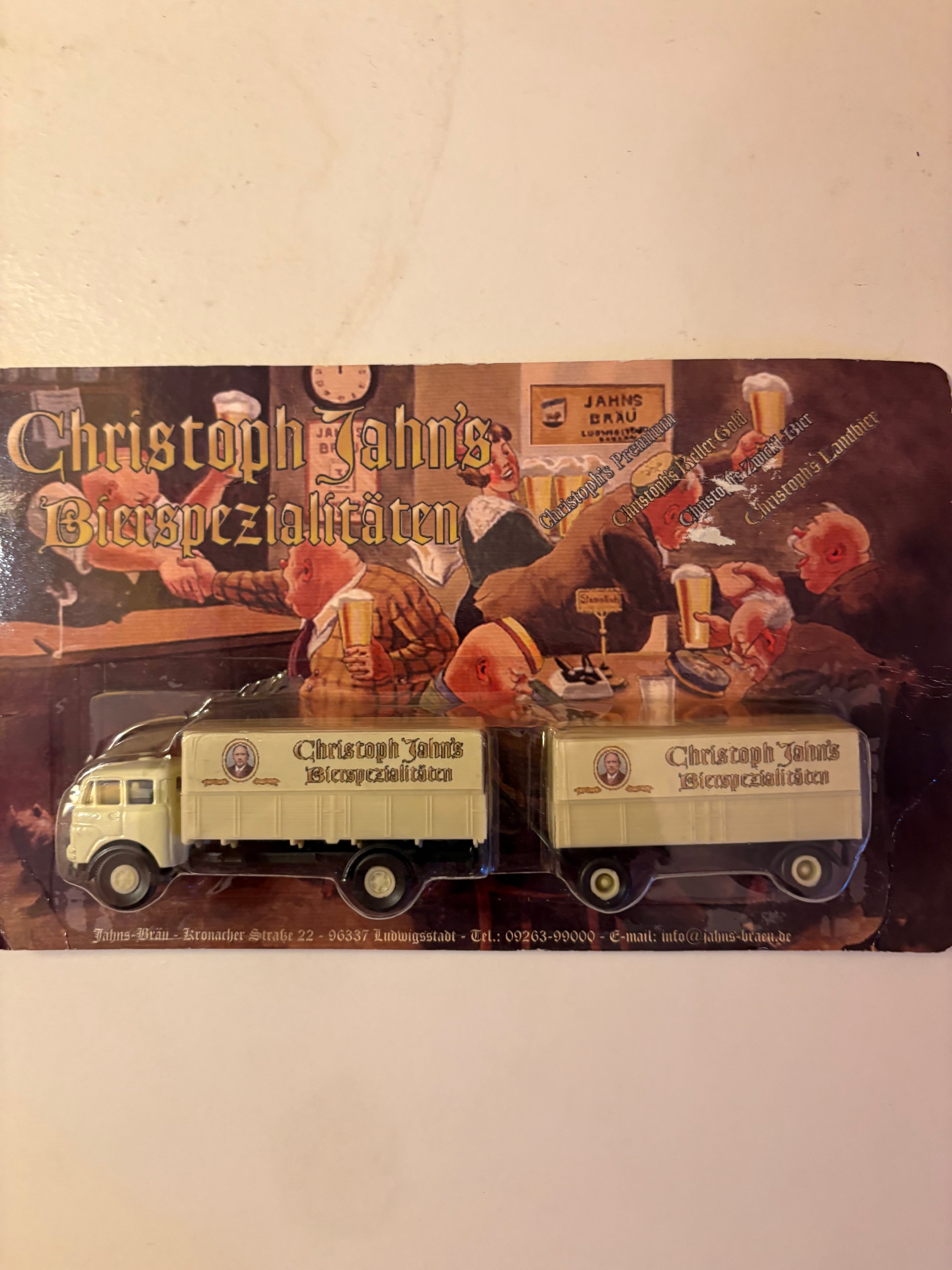 Öllastbil, leksakslastbil. Christopher Jahns, Jahns Brau i förpackning.