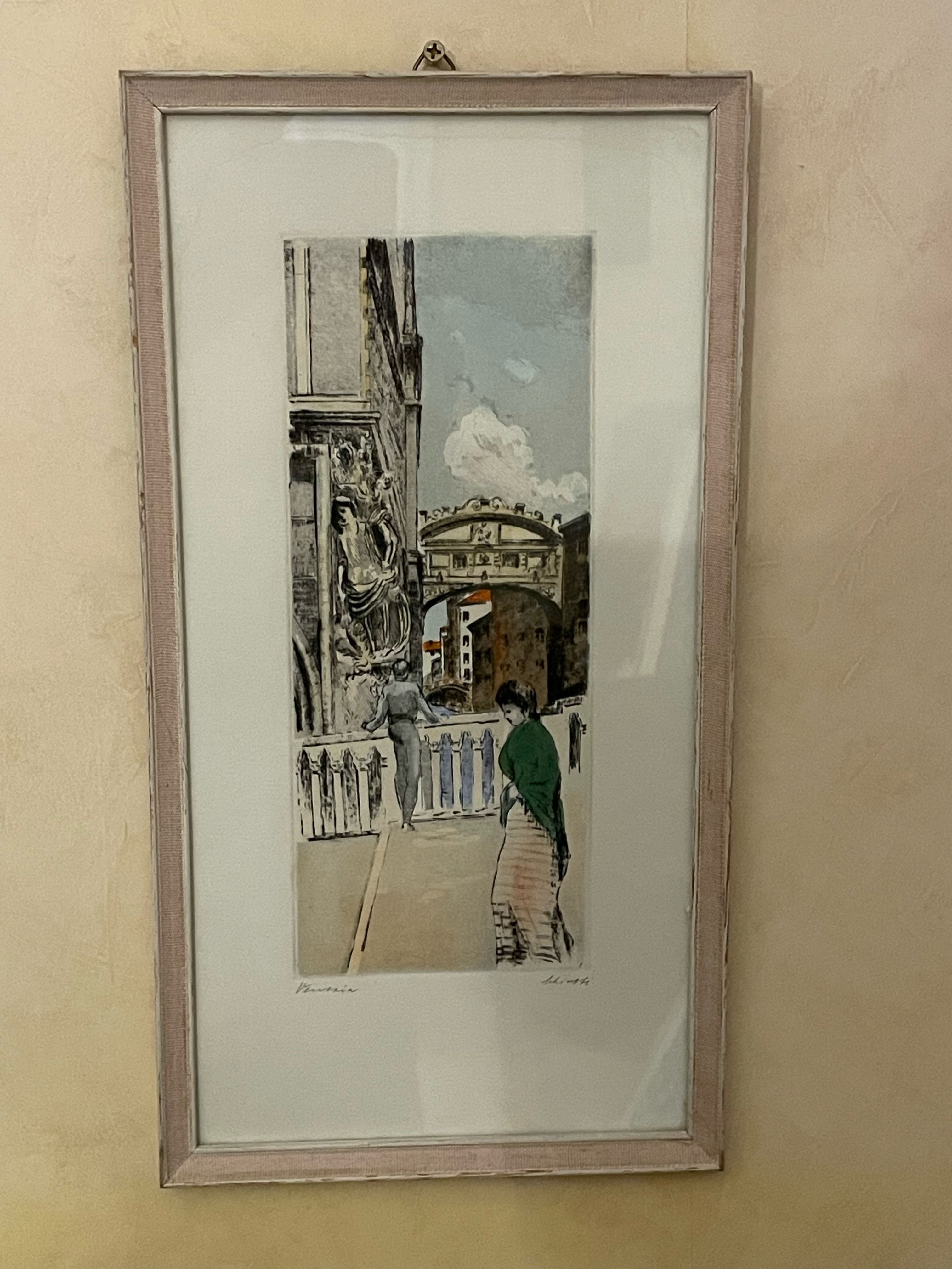 Vacker akvarell, motiv stadsbild i Venedig.