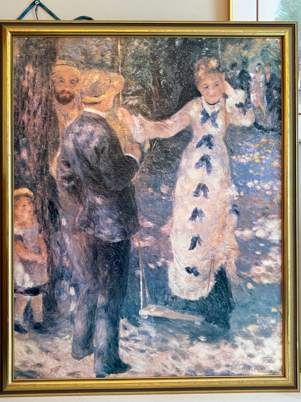 Vacker reproduktion utav Pierre August Renoir’s målning ” The swing” målad i olja på duk med fin ram.