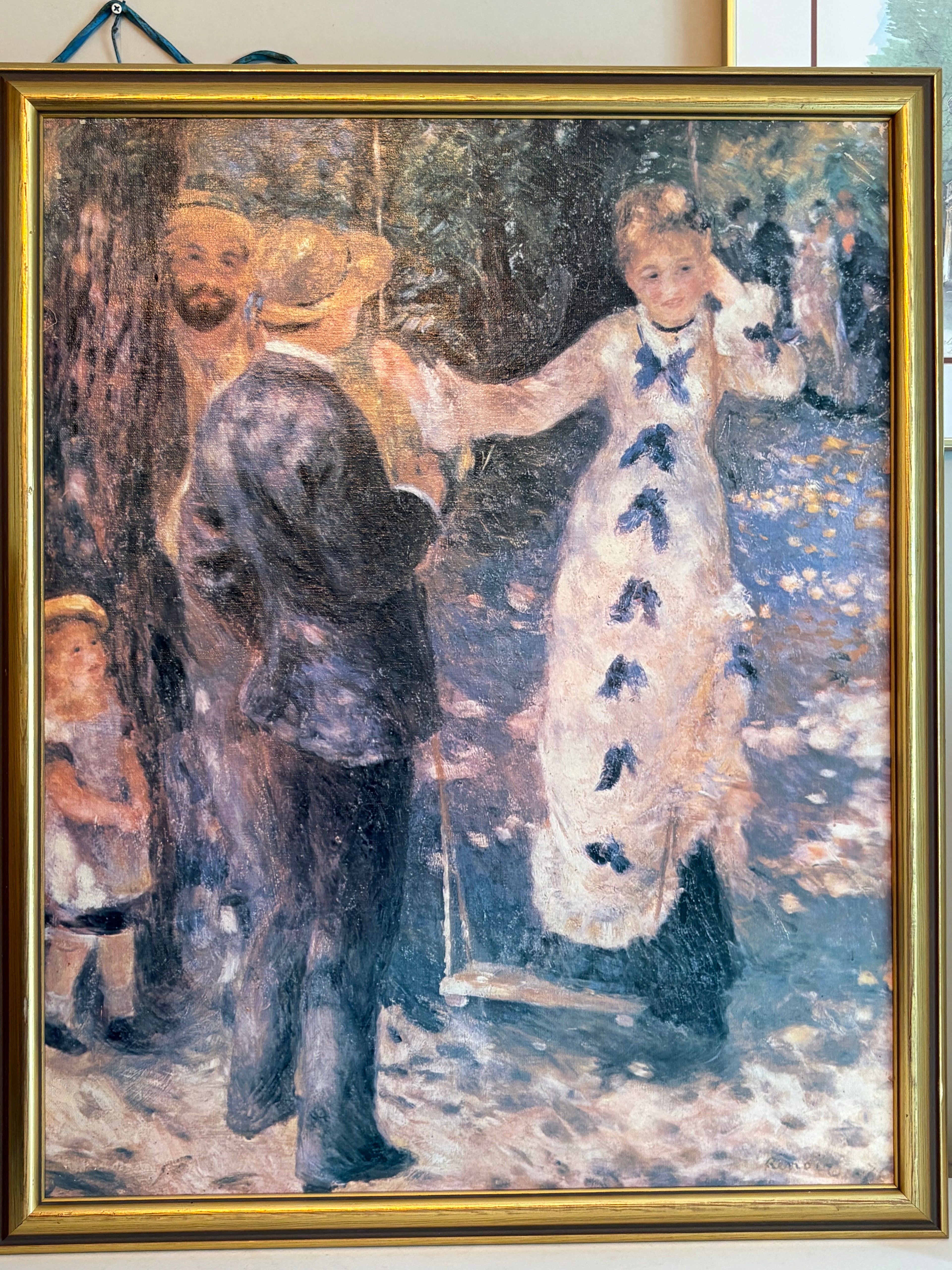 Vacker reproduktion utav Pierre August Renoir’s målning ” The swing” målad i olja på duk med fin ram.