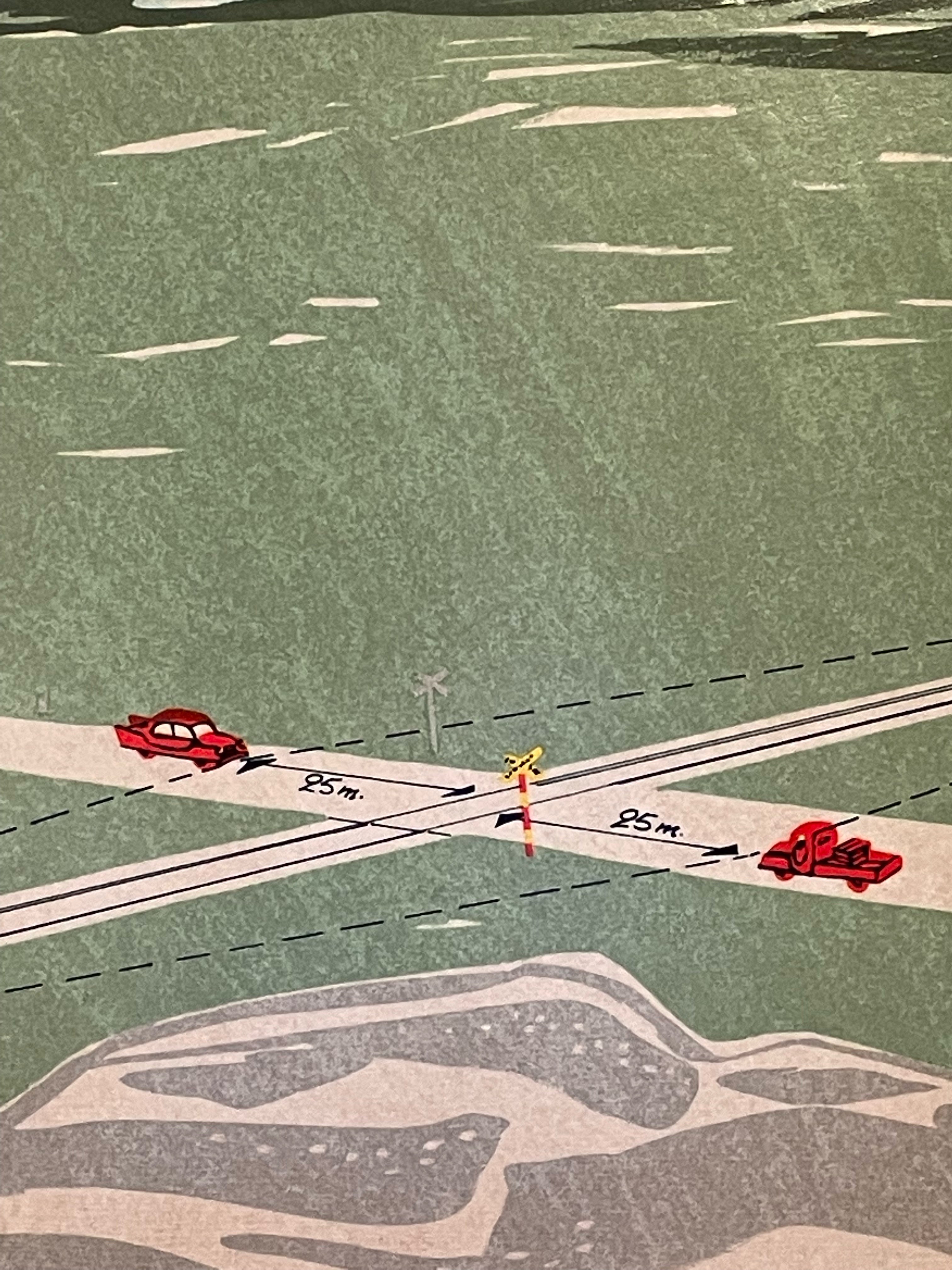 Vintage utbildnings plansch från bilskolan före höger trafik omläggningen i fint skick.