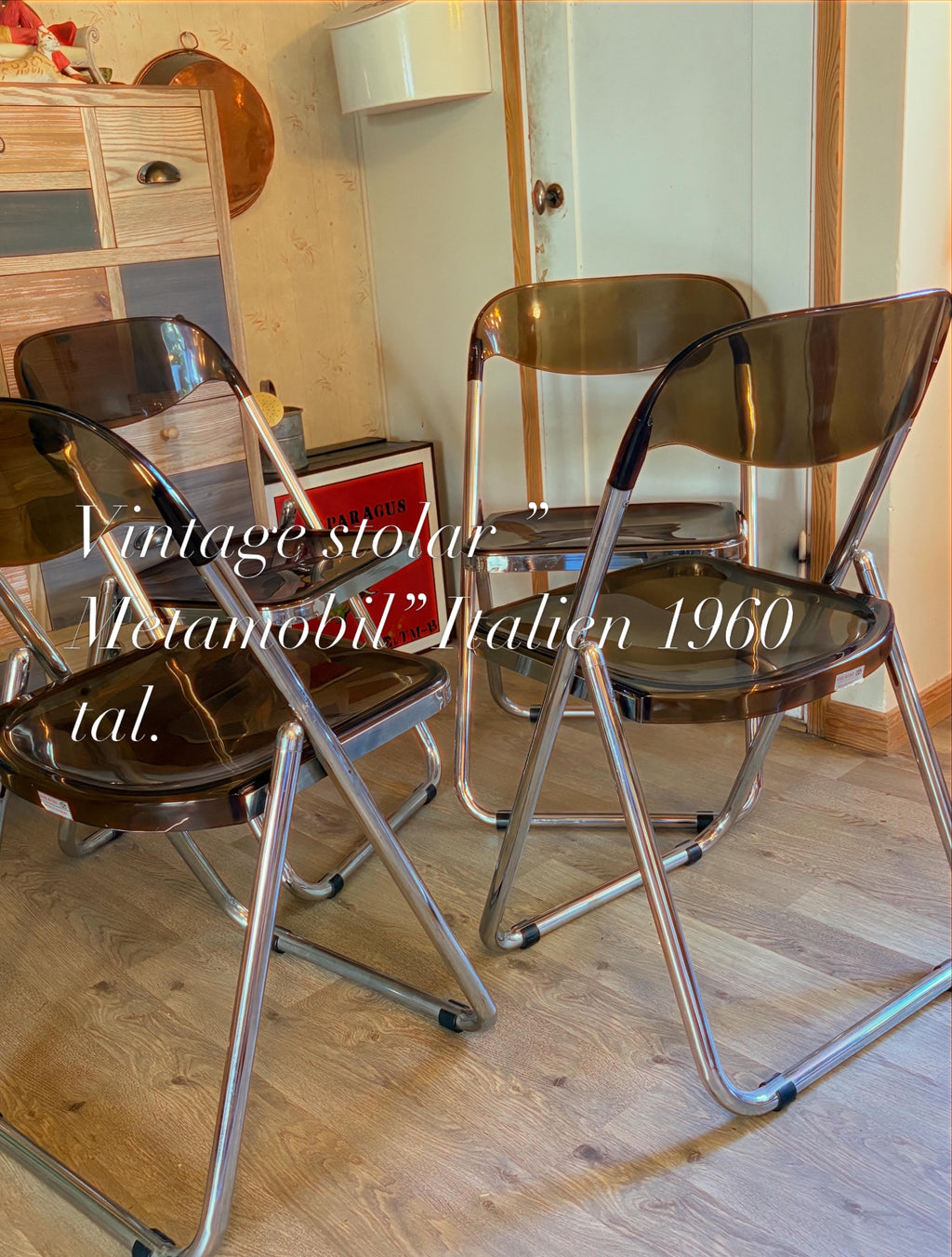 Fyra st vintage ihopfällbara stolar i plast och aluminium 1960 tal från ” Metamobil”