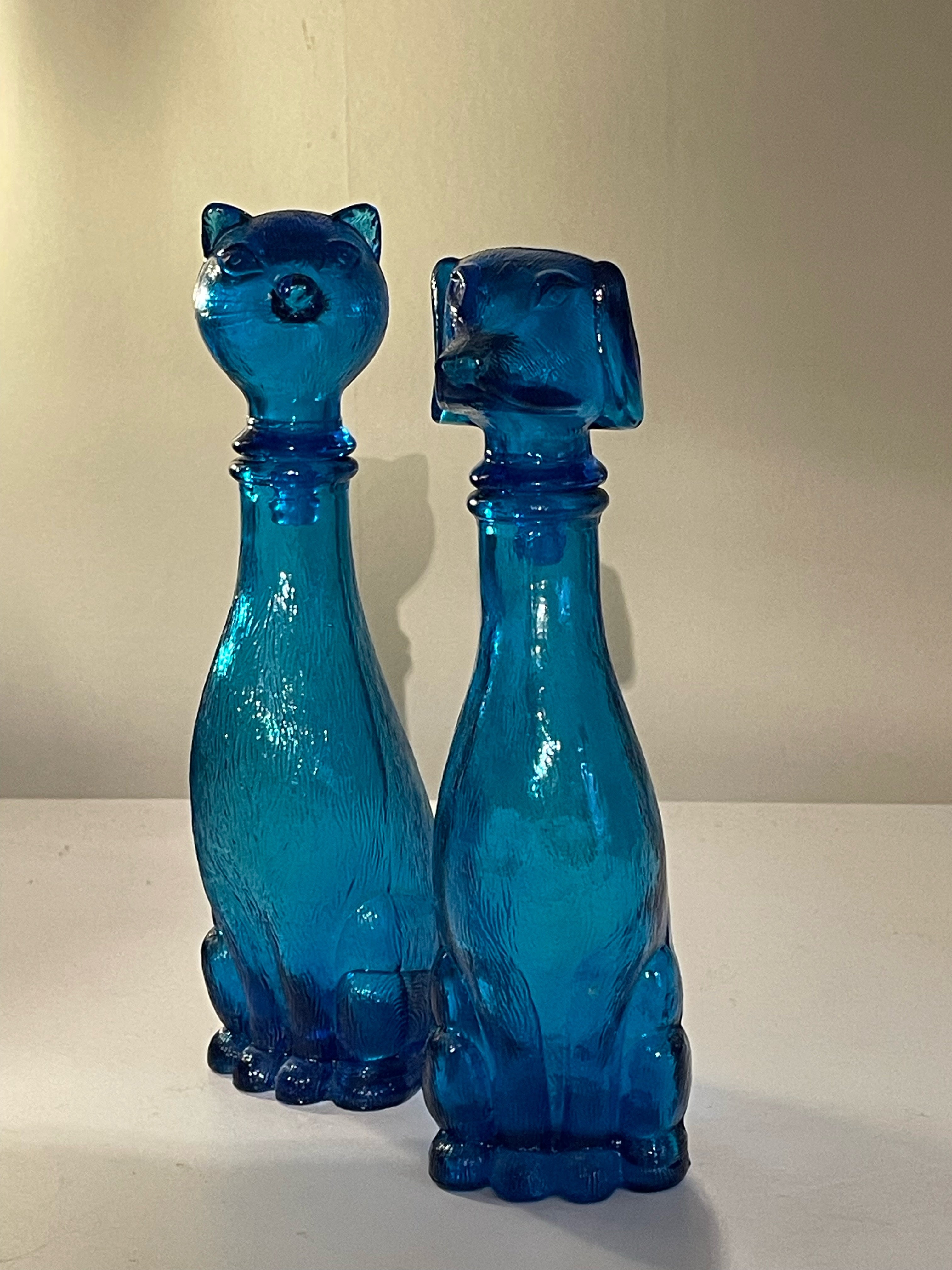 Två st vintage cat and dog decanters , Empoli 1960 tal i mycket fint skick.
