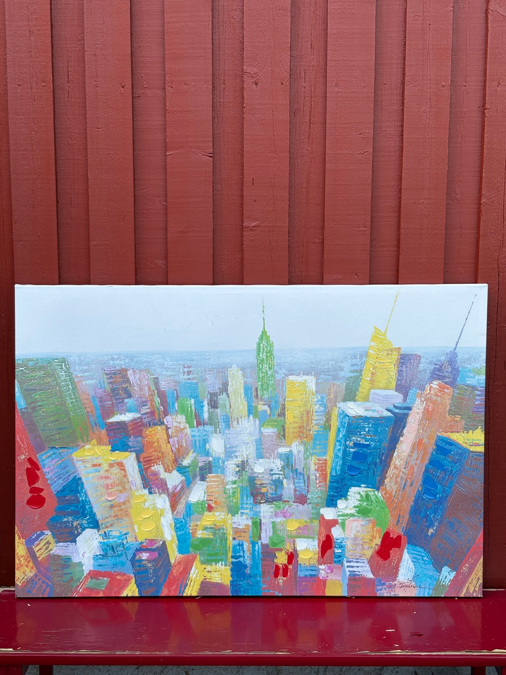 Stor vacker oljemålning på canvas. Motiv, New Yourk / Manhattan.