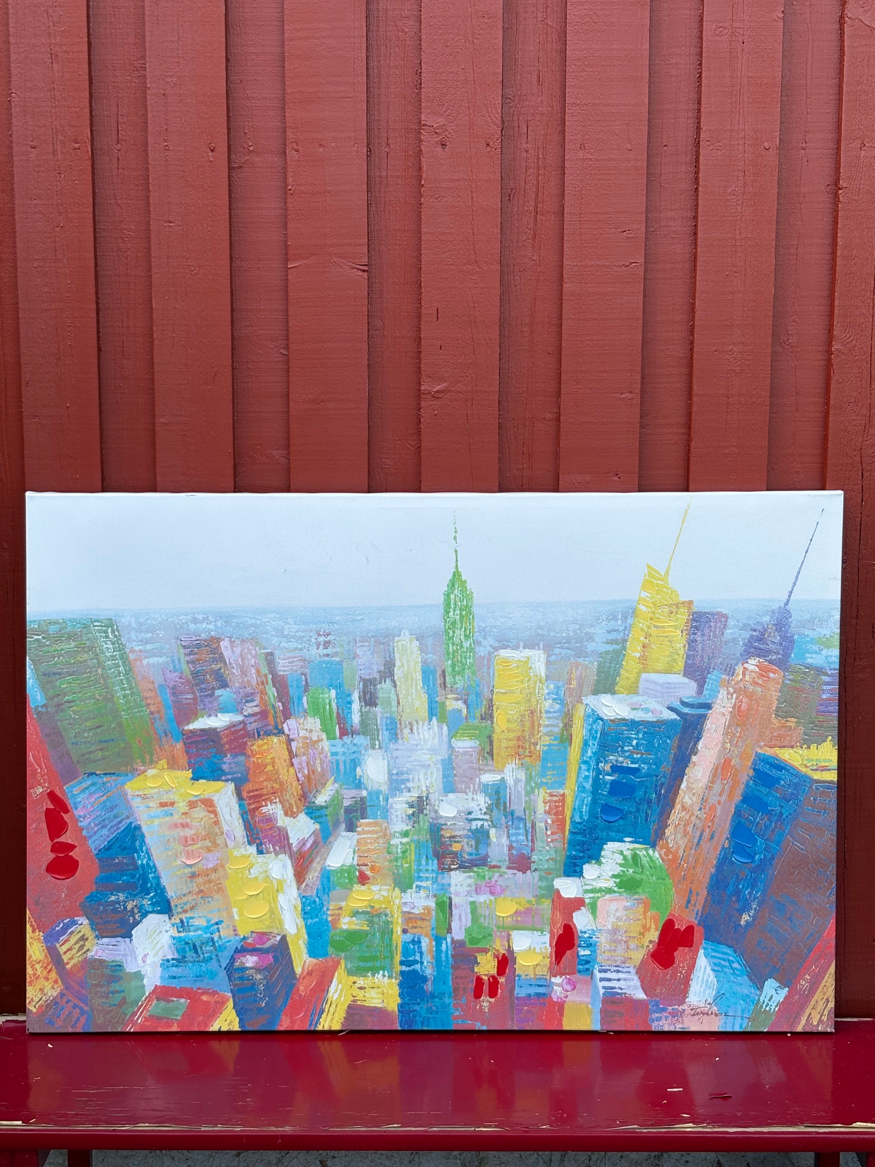 Stor vacker oljemålning på canvas. Motiv, New Yourk / Manhattan.