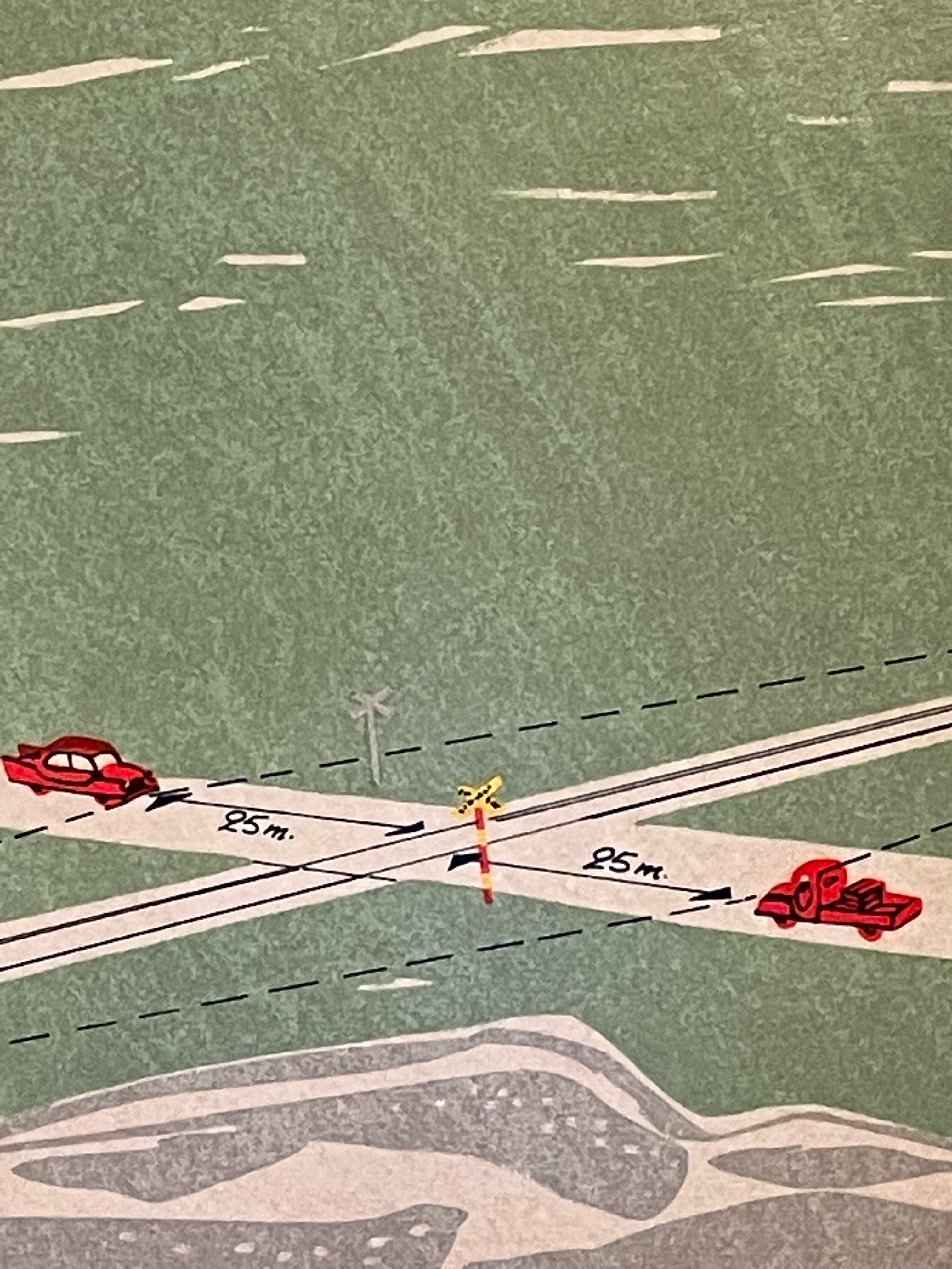 Vintage utbildnings plansch från bilskolan före höger trafik omläggningen i fint skick.