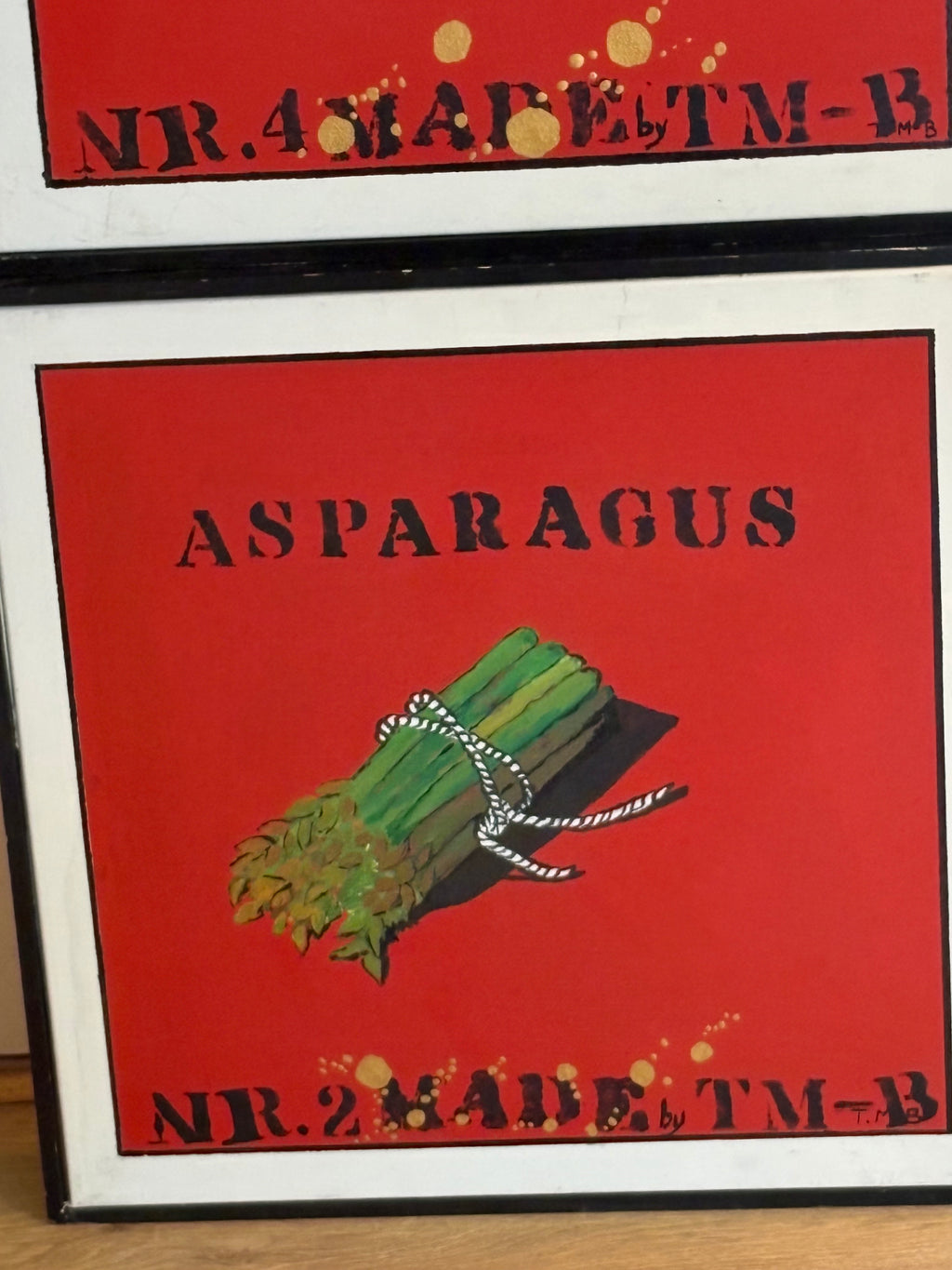 Tre st supersnygga tavlor med mat och grönsaks tema på canvas.