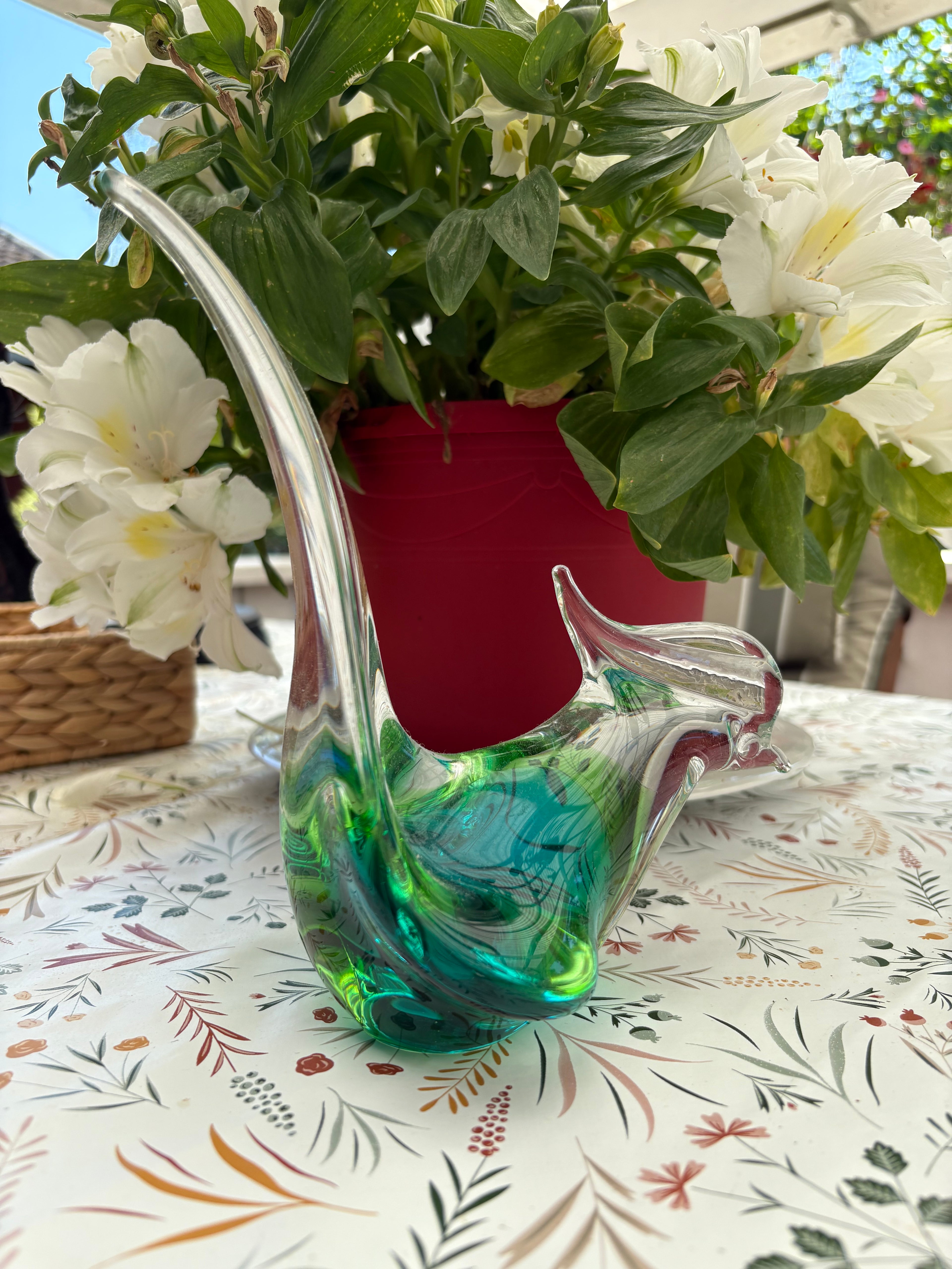 Vacker fågel i konstglas från FM konstglas i Ronneby i nyskick.