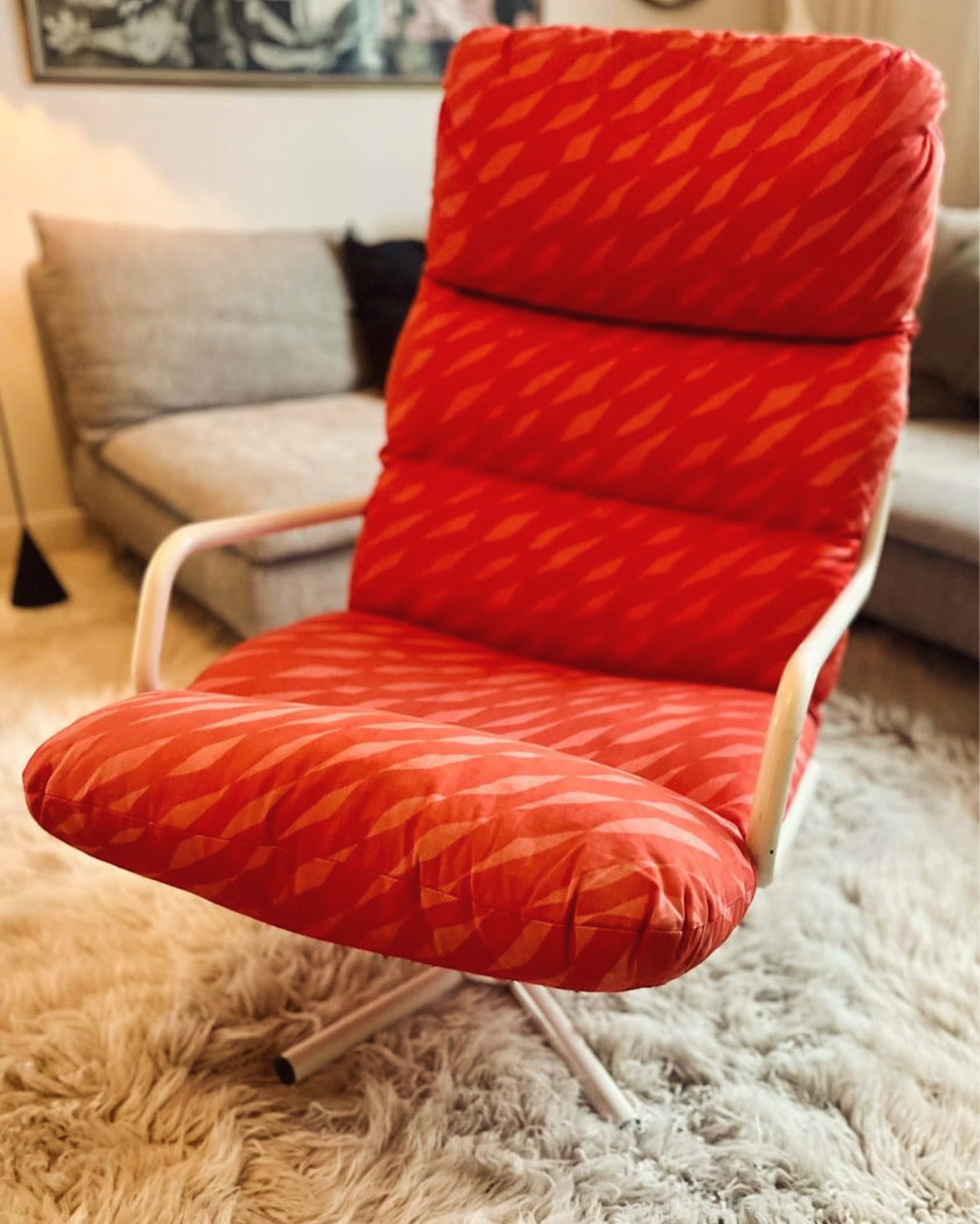 Snygg cool vintage snurrbar stålrörsfåtölj 1960 tal.