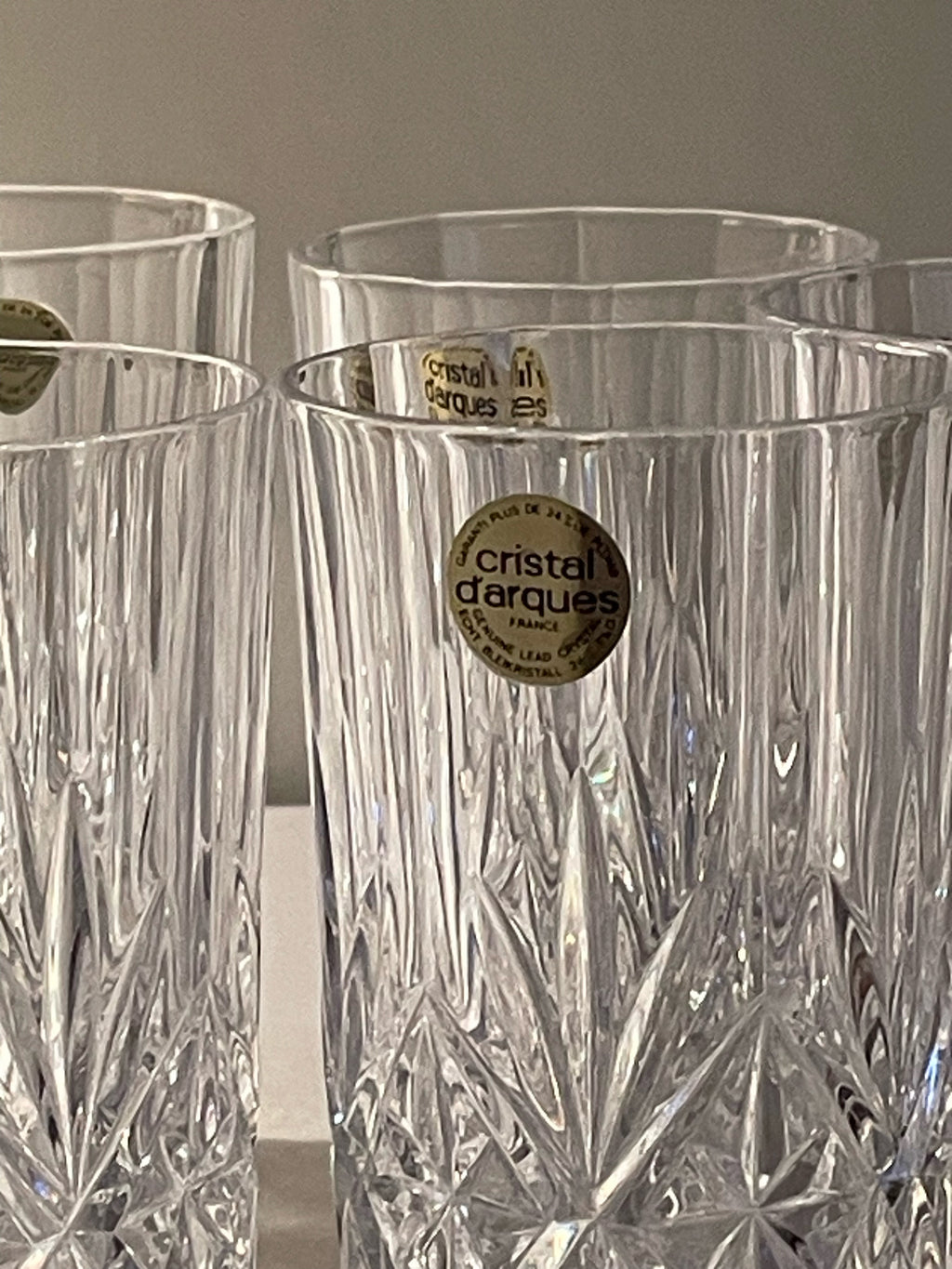 Sex st vintage kristall glas från Christal D’ argus i nyskick.