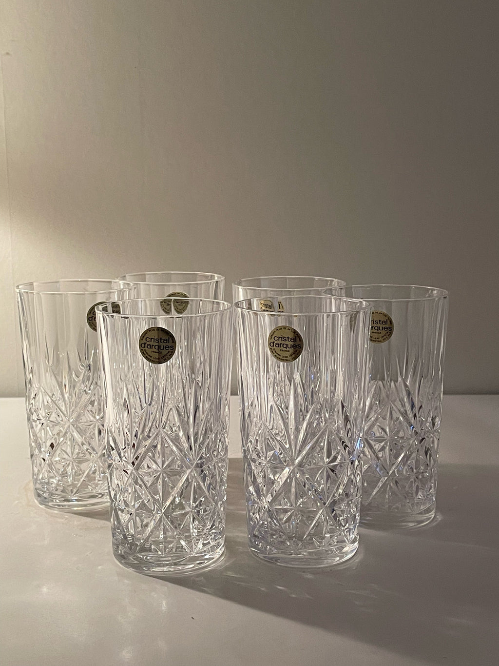 Sex st vintage kristall glas från Christal D’ argus i nyskick.