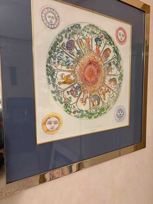Akvarellen Los signos del zodiaco utav konstnären Silvia Santamaria Guillermo i fint skick( signerad)