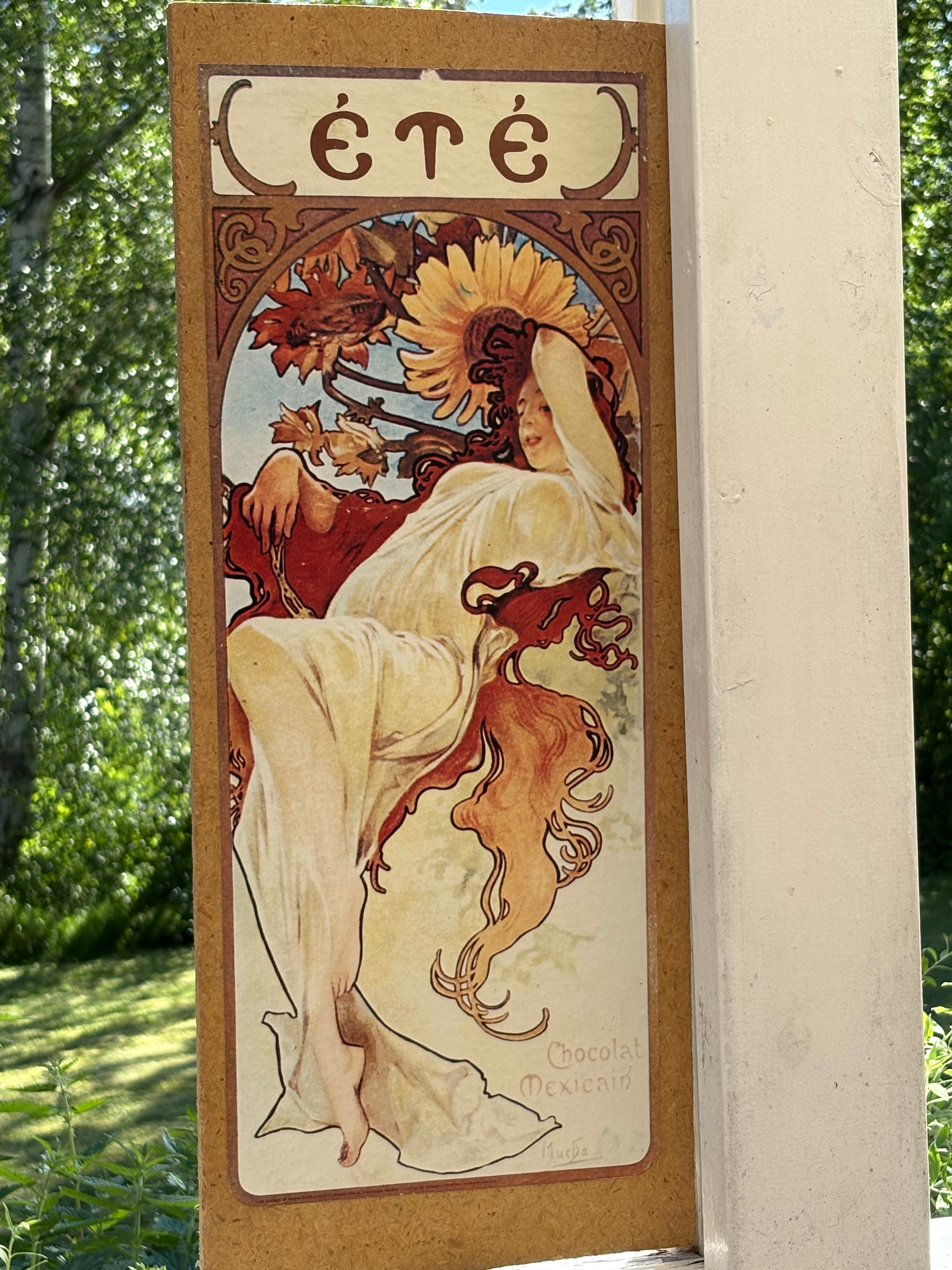 Vackra årstids tavlor ( tryck) original konstnär Alphons Mucha. Tryckt bild monterad på trä.