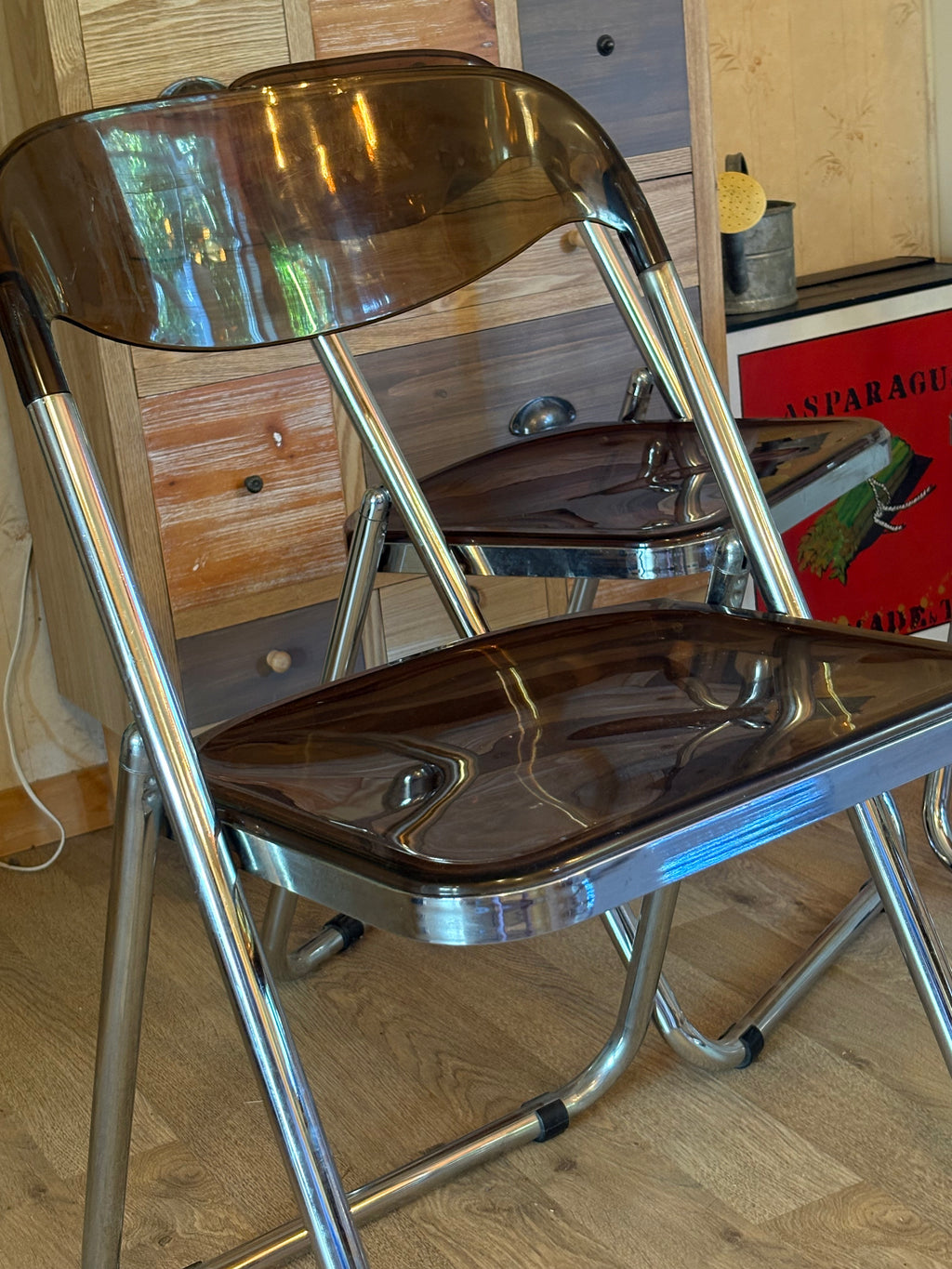 Fyra st vintage ihopfällbara stolar i plast och aluminium 1960 tal från ” Metamobil”