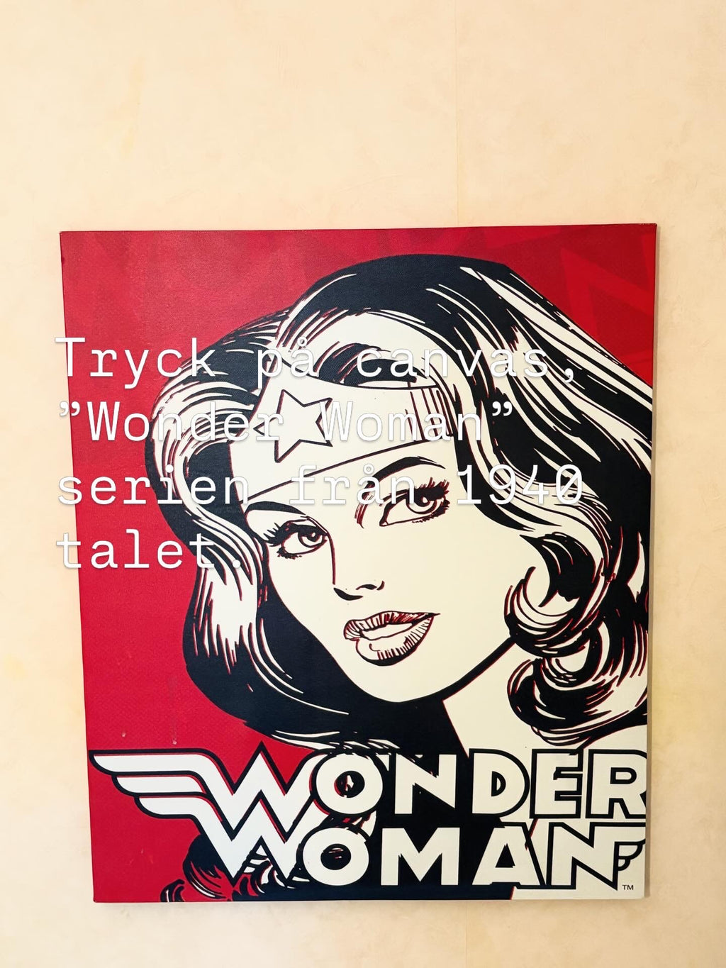 Snygg canvas tavla, 1940 tals serien ” Wonder woman” i fint skick.