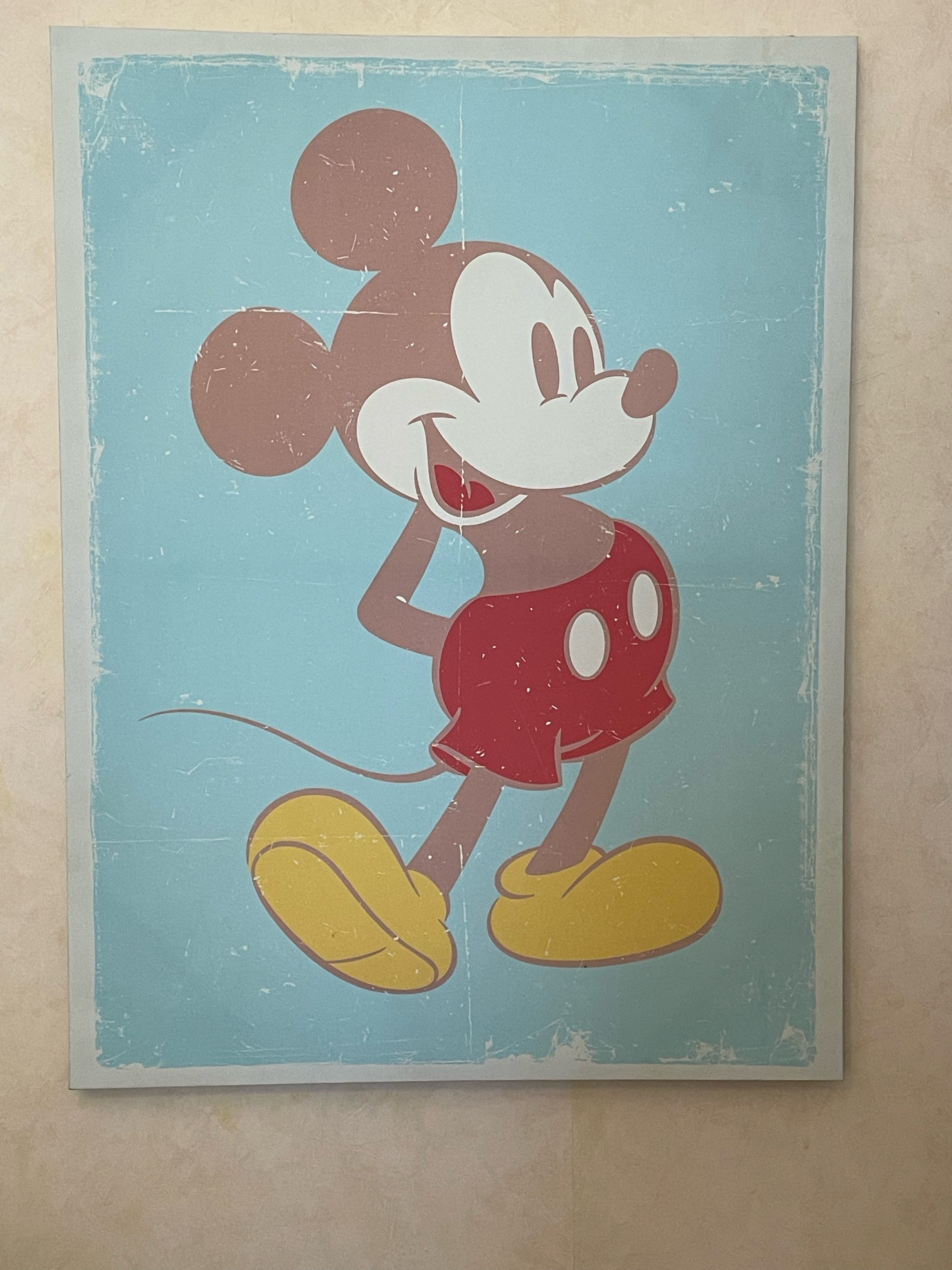 Fin retro canvas tavla / tryck utav Musse Pigg med fint patinerad duk.