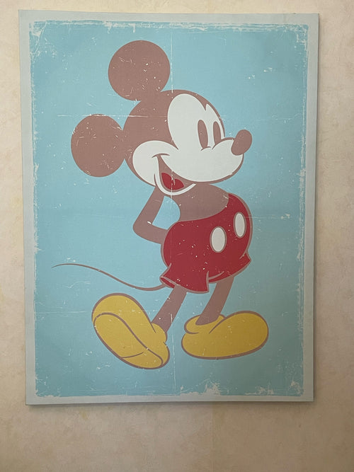 Fin retro canvas tavla / tryck utav Musse Pigg med fint patinerad duk.