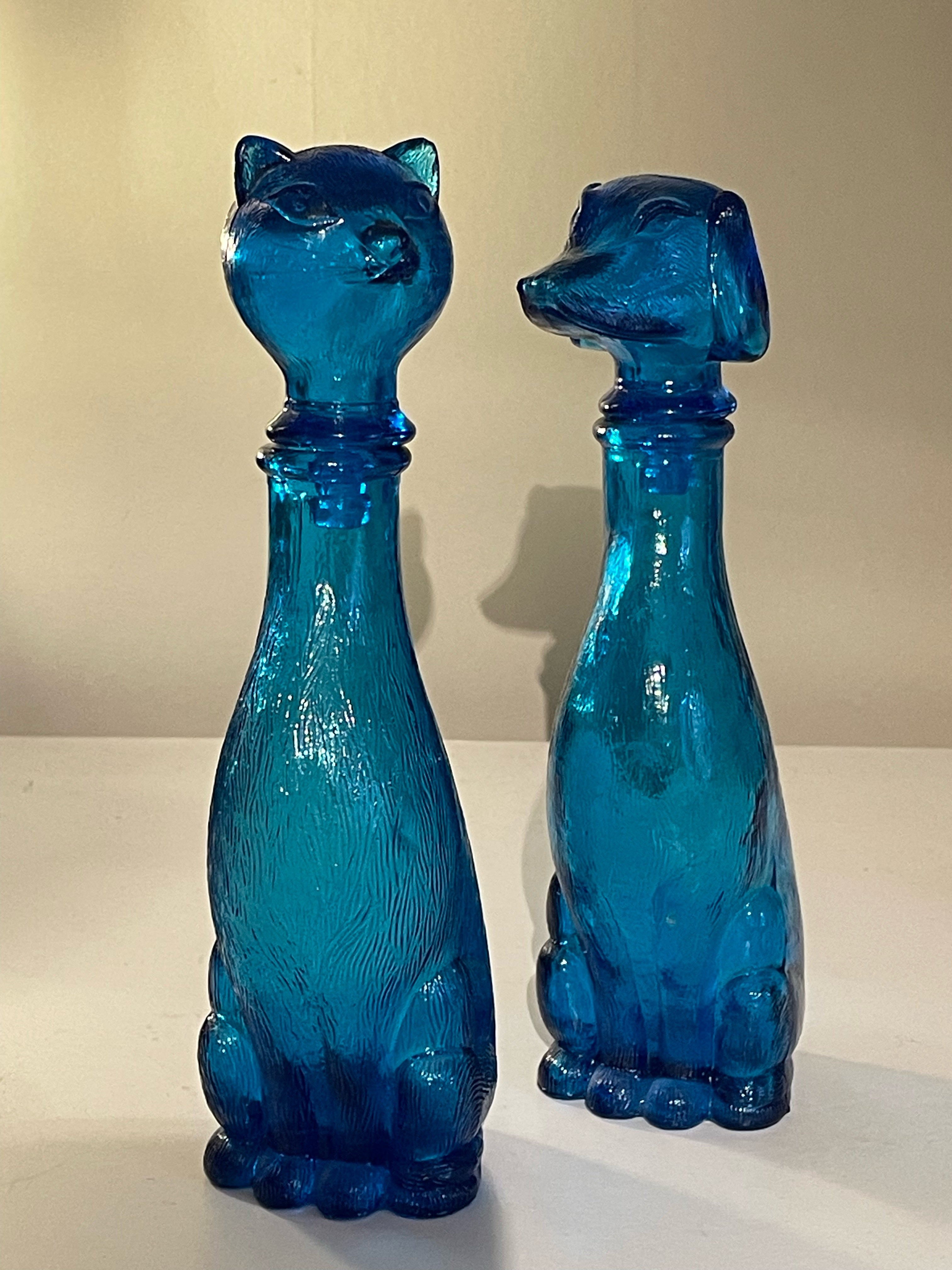 Två st vintage cat and dog decanters , Empoli 1960 tal i mycket fint skick.