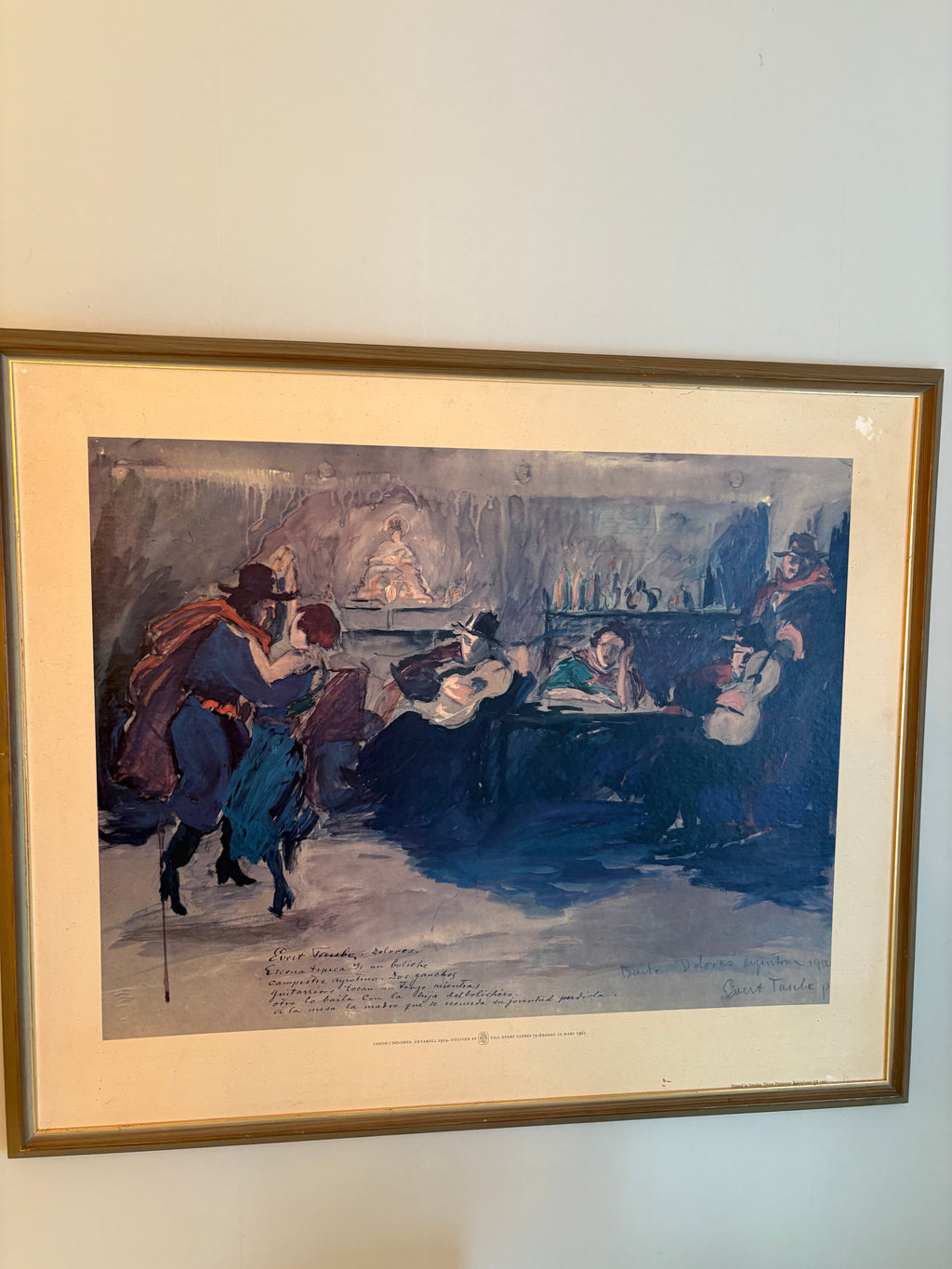 Evert Taube akvarell , Tango  i Dolores från 1914. Tryck från 1965.