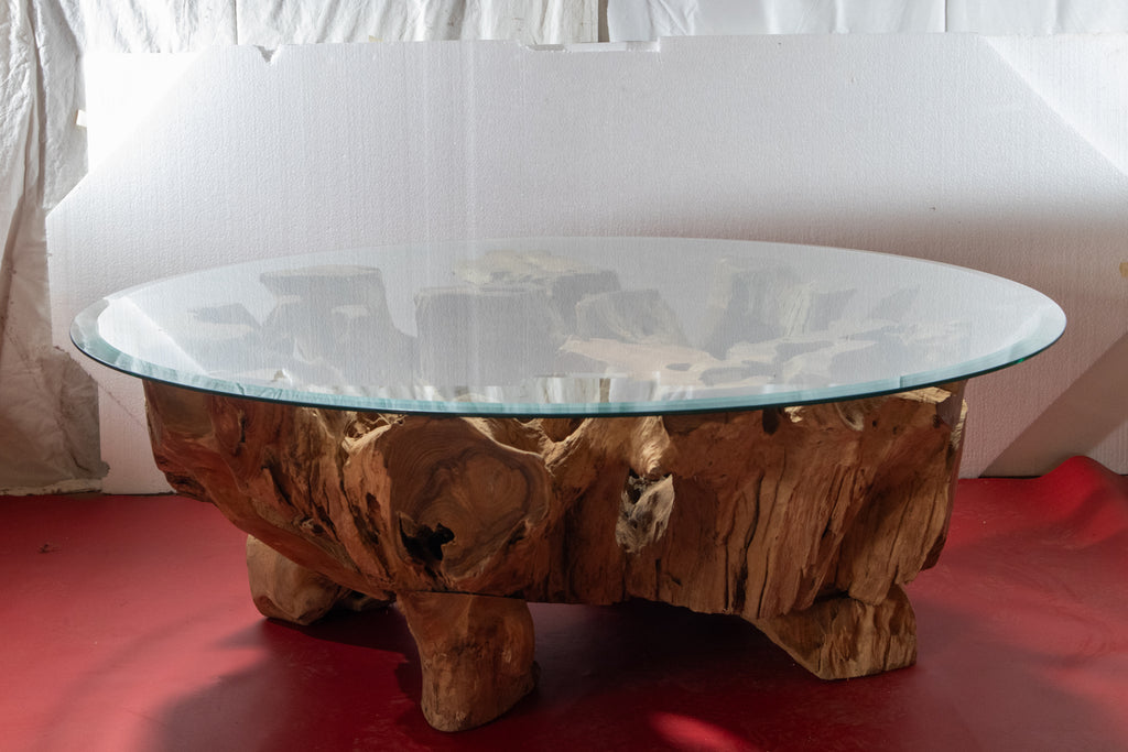 Vackra och unika teak rot bord med valfri glasskiva. Teak rotens stl är från typiska vardagsrums bord till större middagsbord.