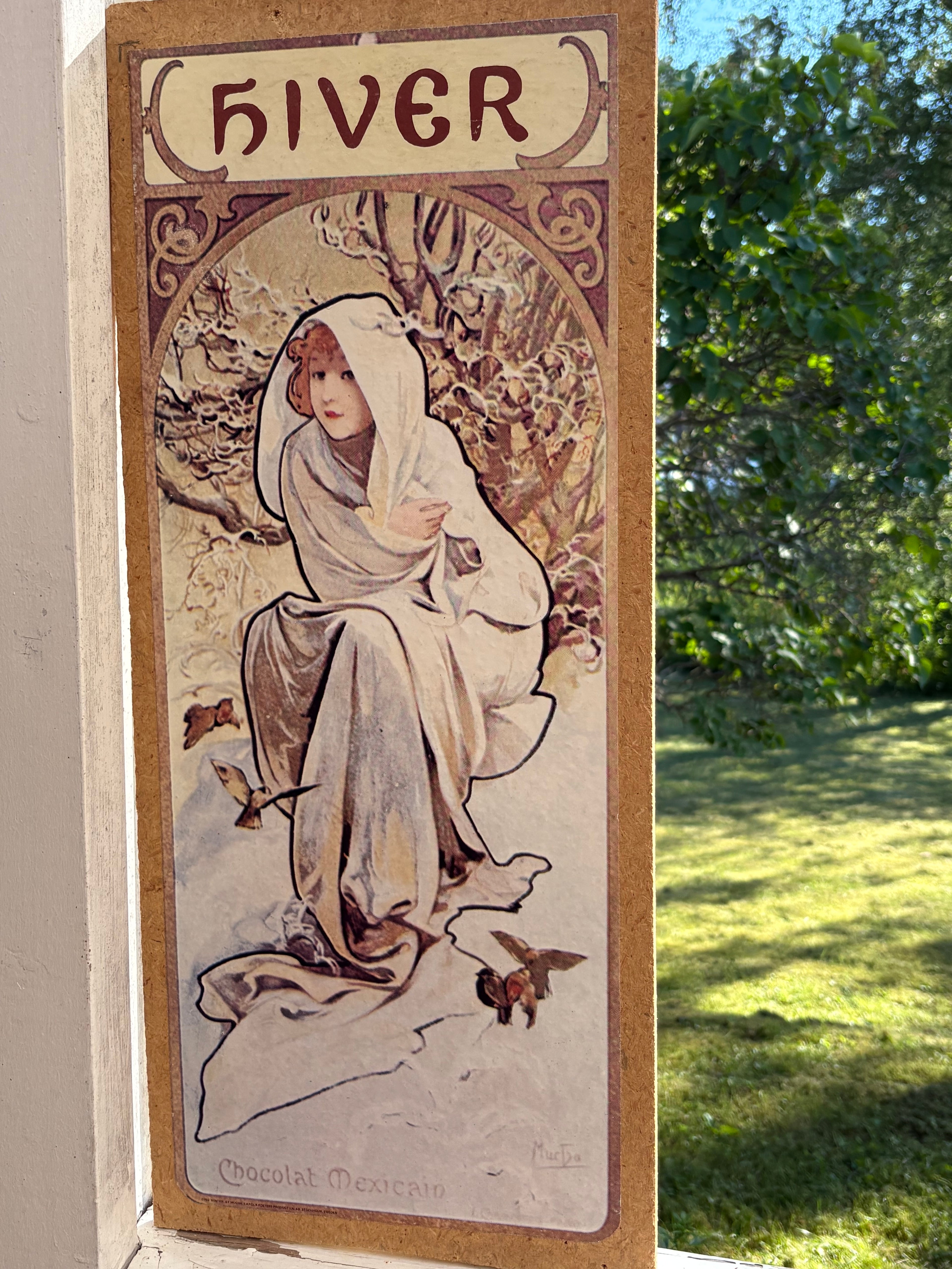 Vackra årstids tavlor ( tryck) original konstnär Alphons Mucha. Tryckt bild monterad på trä.