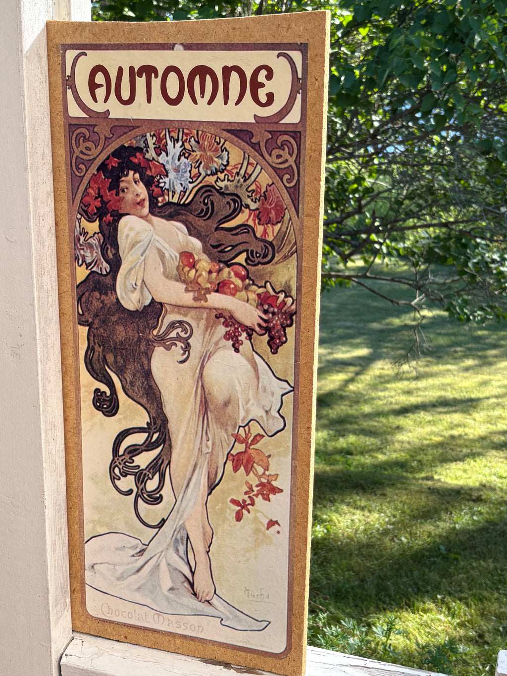 Vackra årstids tavlor ( tryck) original konstnär Alphons Mucha. Tryckt bild monterad på trä.