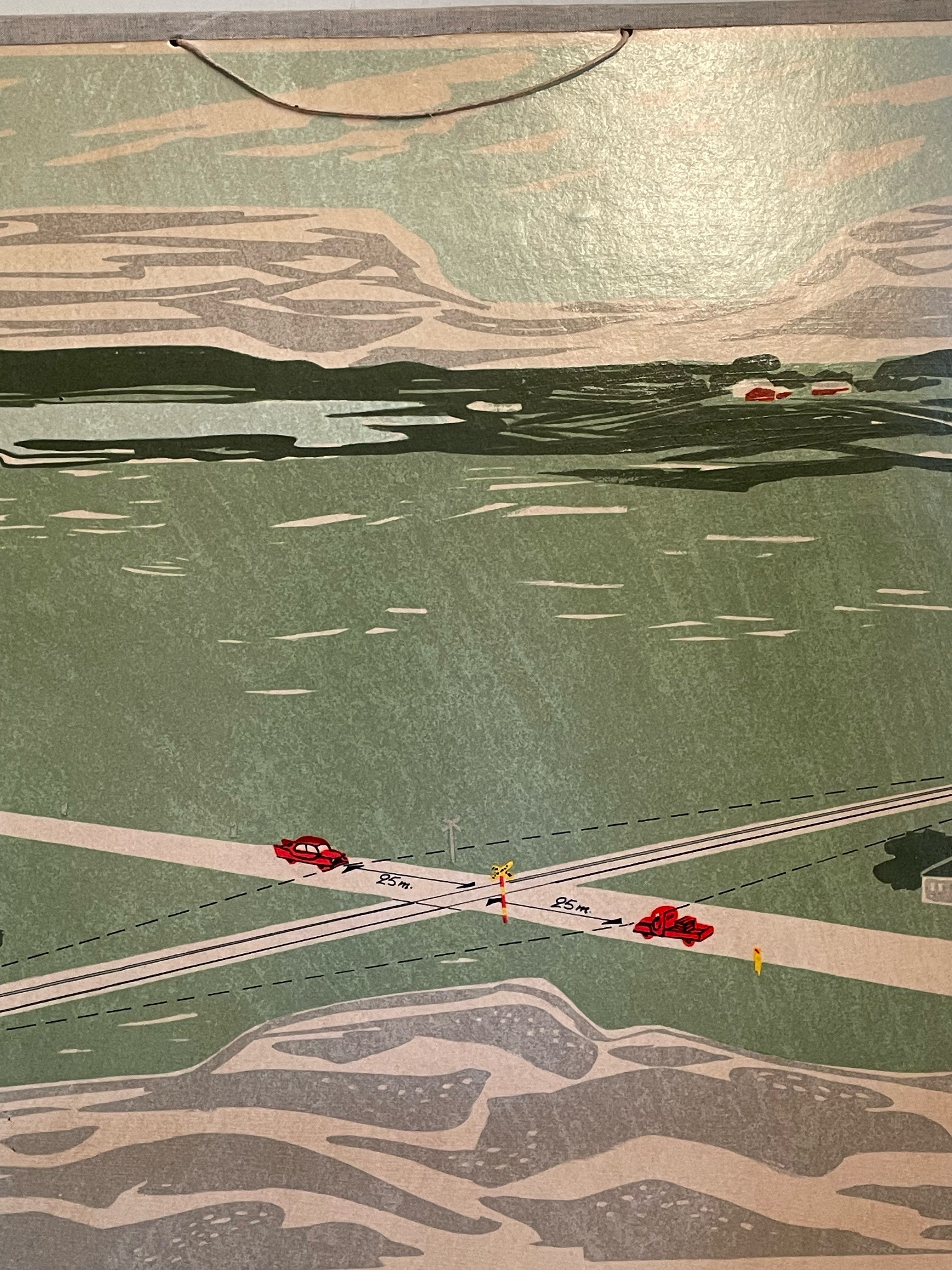 Vintage utbildnings plansch från bilskolan före höger trafik omläggningen i fint skick.