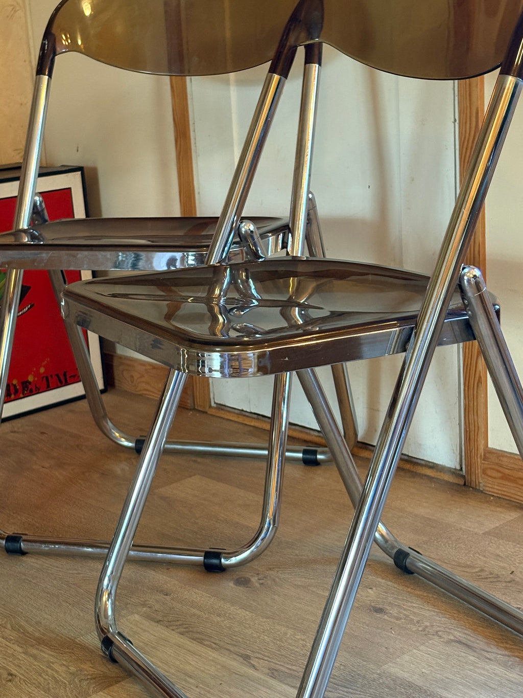 Fyra st vintage ihopfällbara stolar i plast och aluminium 1960 tal från ” Metamobil”