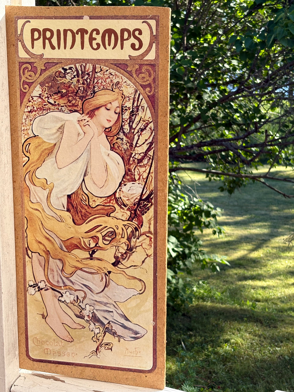 Vackra årstids tavlor ( tryck) original konstnär Alphons Mucha. Tryckt bild monterad på trä.