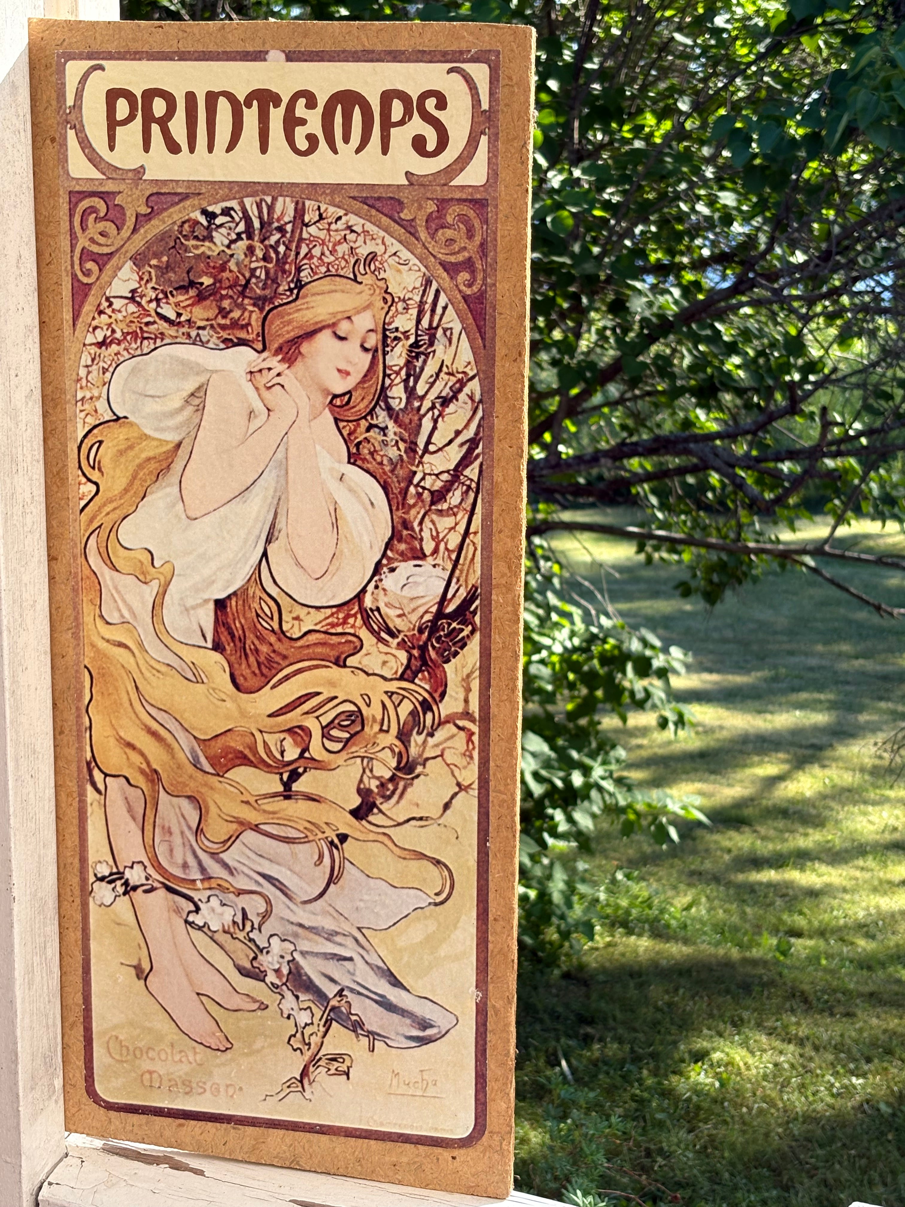 Vackra årstids tavlor ( tryck) original konstnär Alphons Mucha. Tryckt bild monterad på trä.