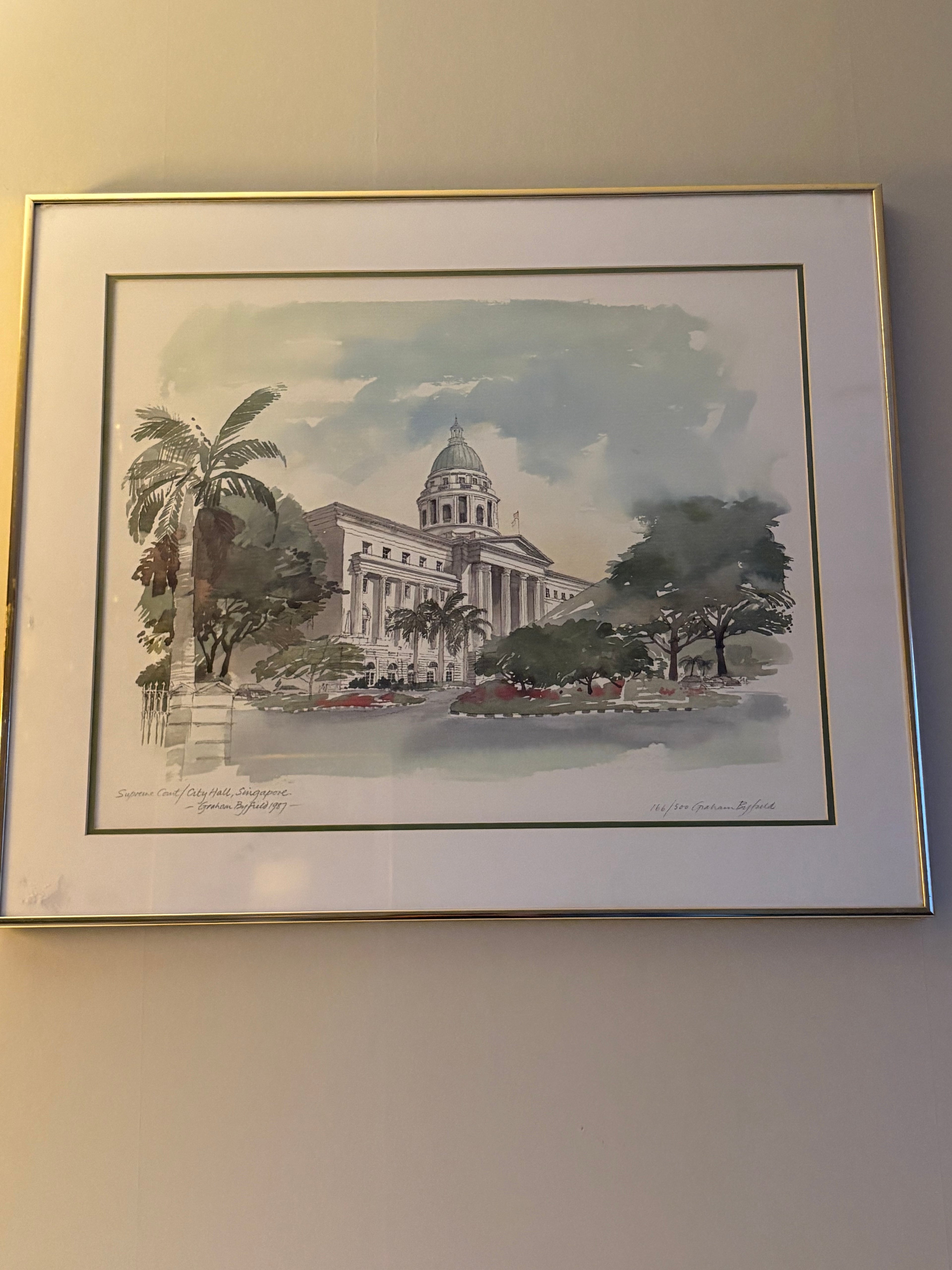 Stor samling utav Graham Byfield litografier. Nio st vackra skildringar och miljöer från Singapore.