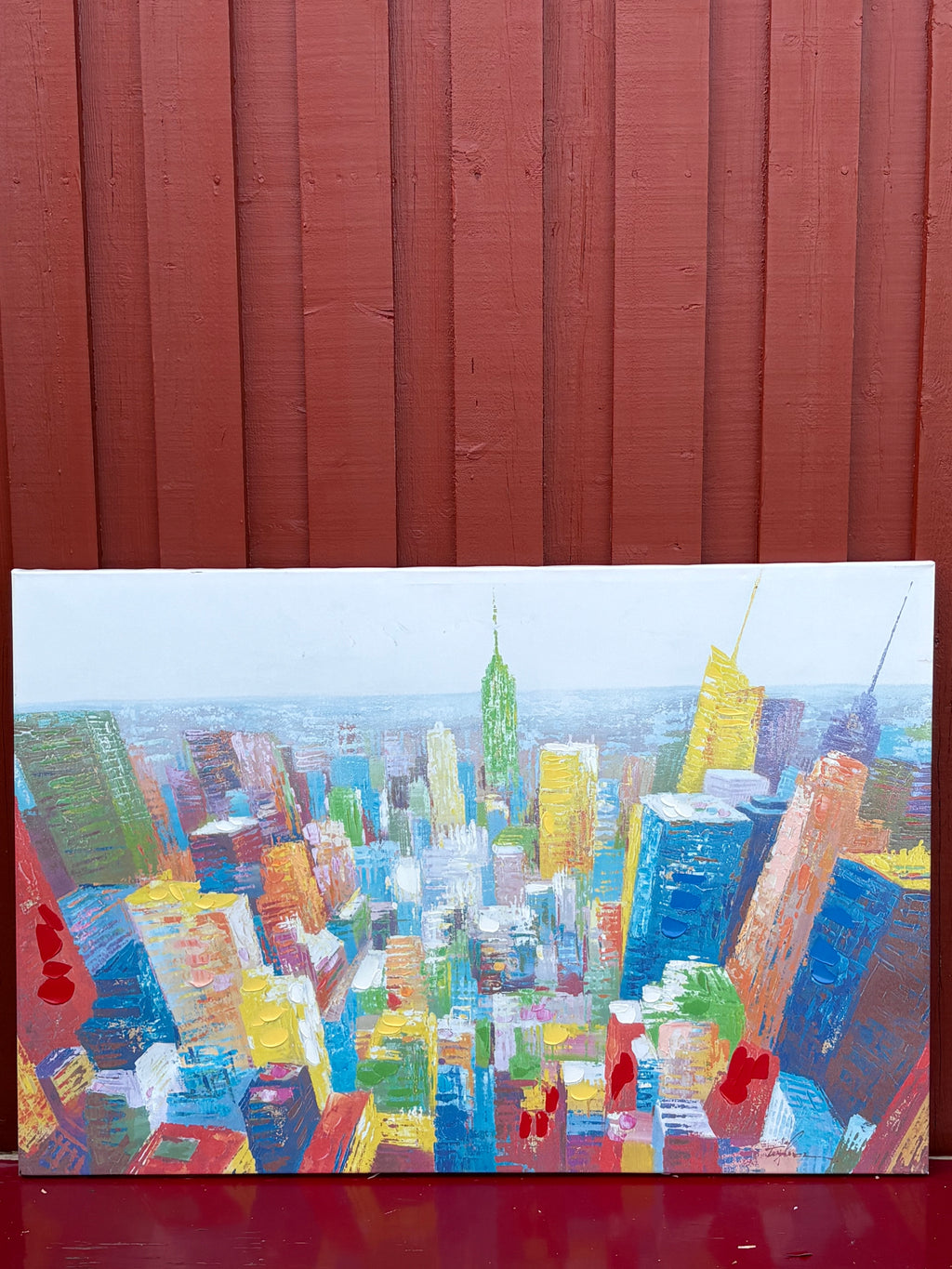Stor vacker oljemålning på canvas. Motiv, New Yourk / Manhattan.