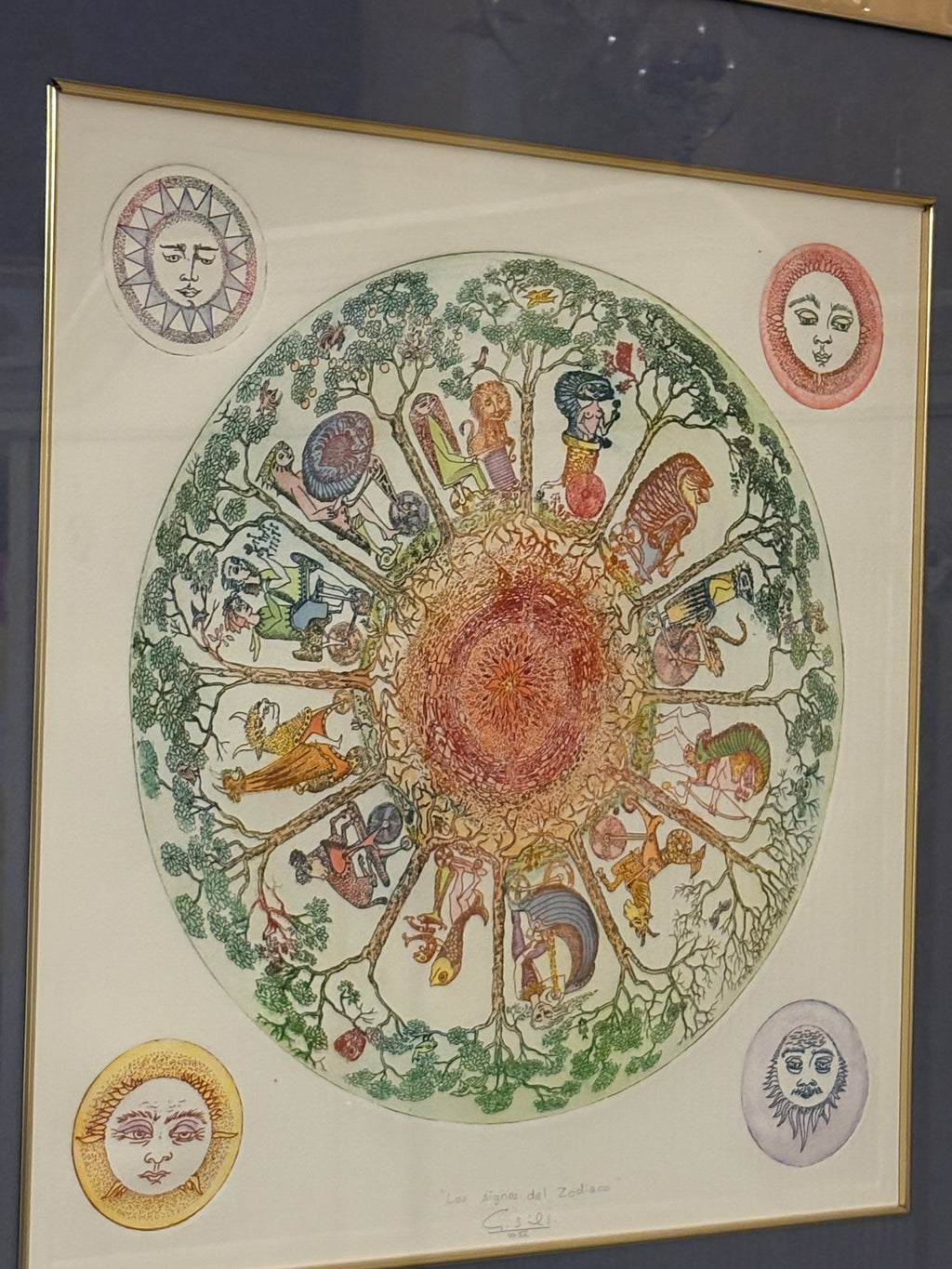 Akvarellen Los signos del zodiaco utav konstnären Silvia Santamaria Guillermo i fint skick( signerad)