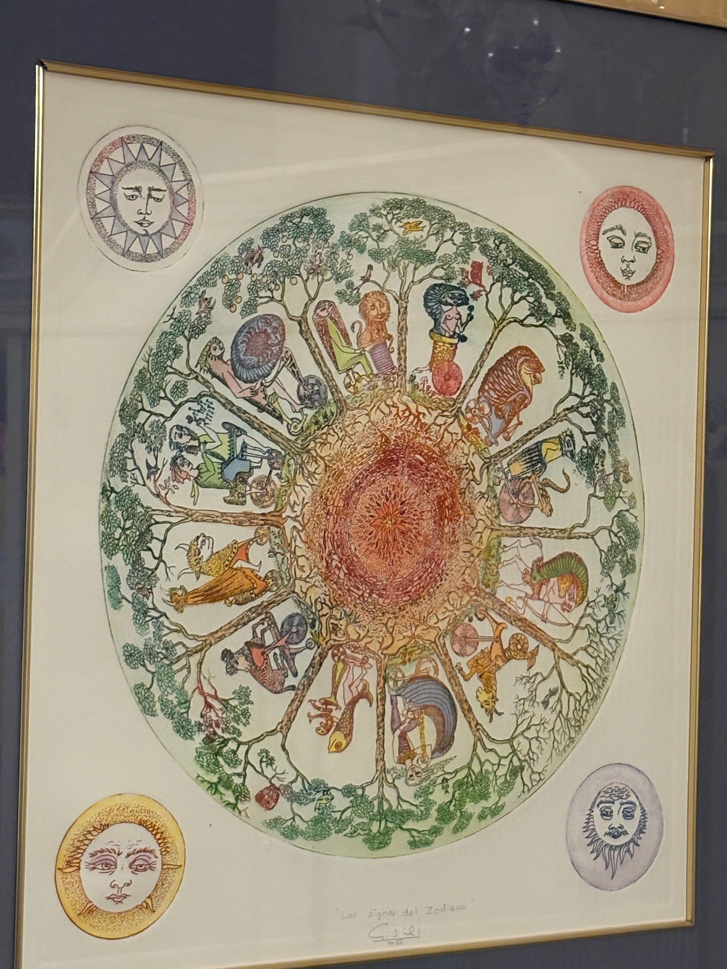 Akvarellen Los signos del zodiaco utav konstnären Silvia Santamaria Guillermo i fint skick( signerad)