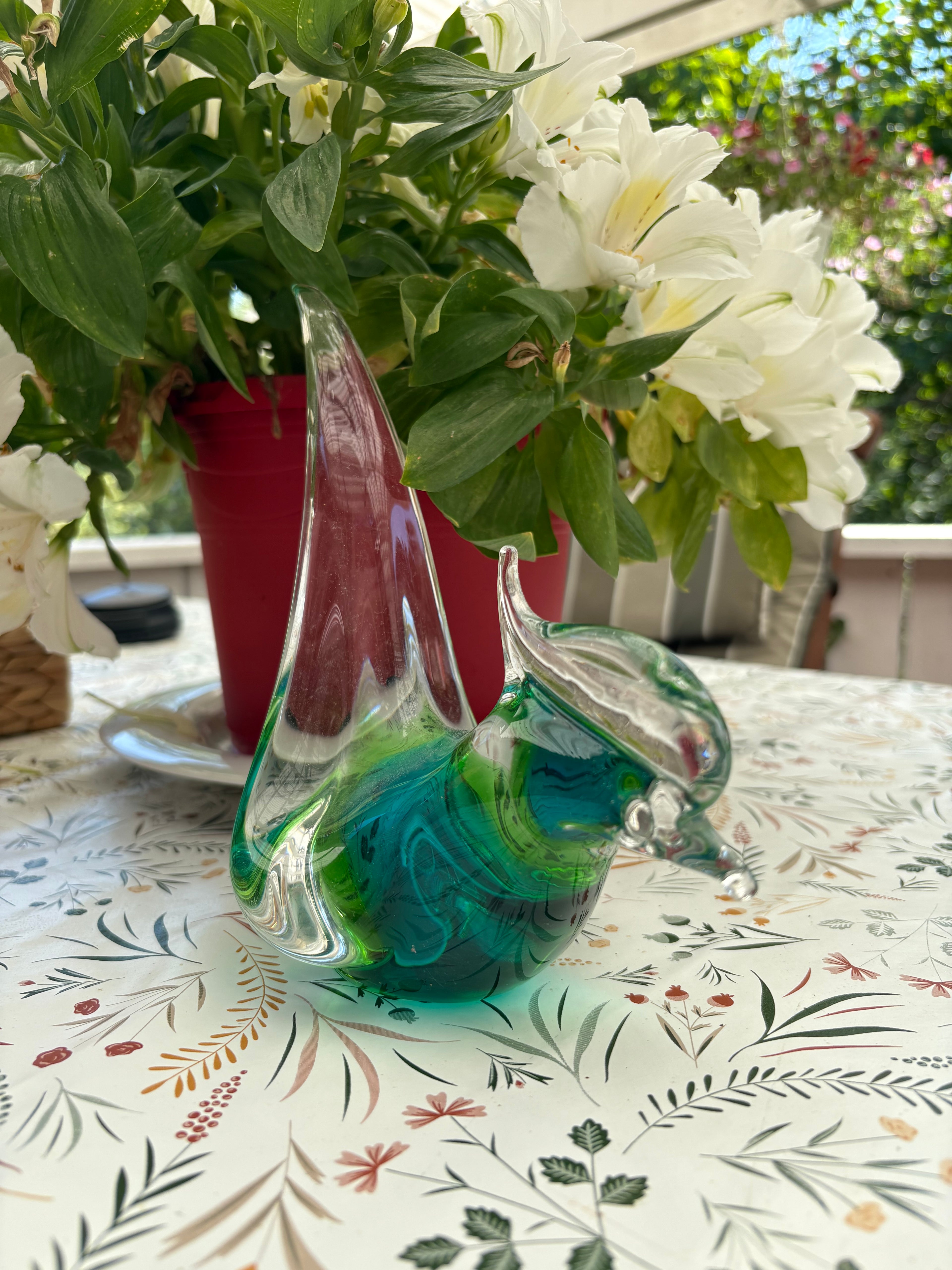 Vacker fågel i konstglas från FM konstglas i Ronneby i nyskick.