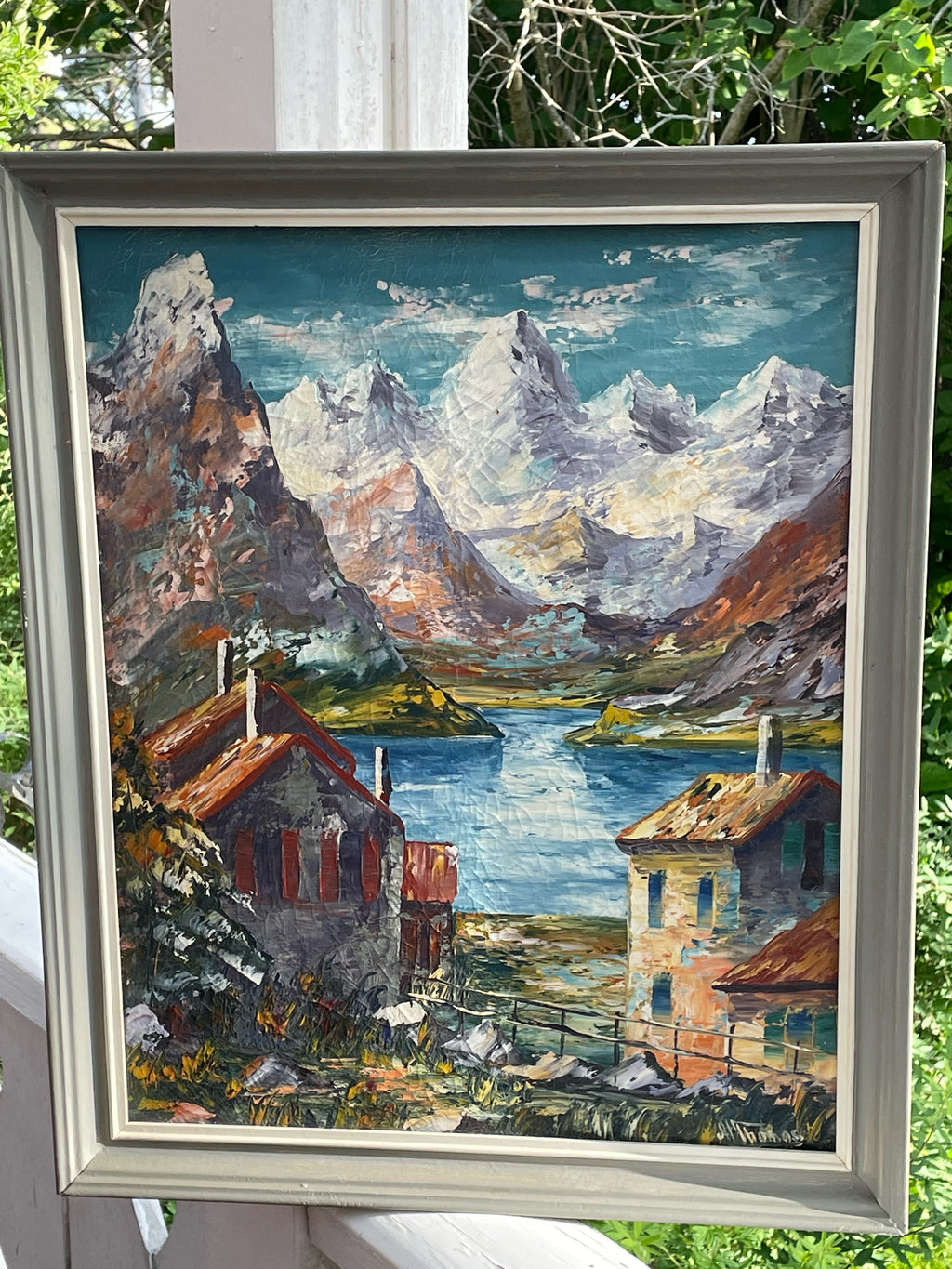 En antik vacker oljemålning med naturmotiv, signerad Thomas i mycket fint skick.