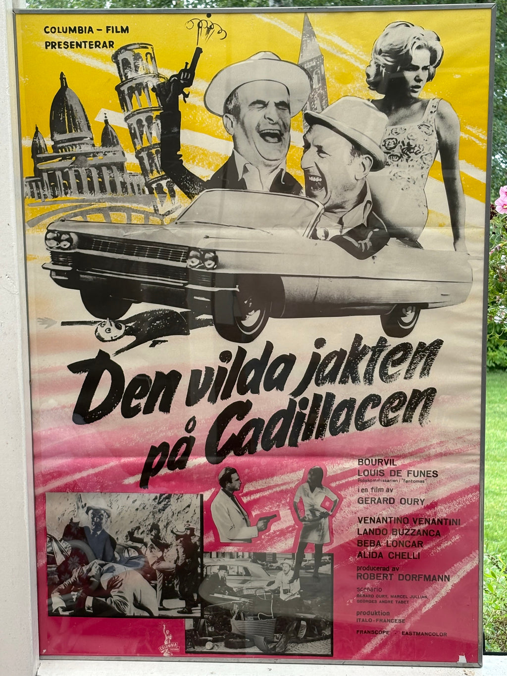 Original Movie Poster från filmen ” Den vilda jakten på Caddilacen ” med Franske komikern Louis De Funes.