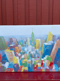 Stor vacker oljemålning på canvas. Motiv, New Yourk / Manhattan.