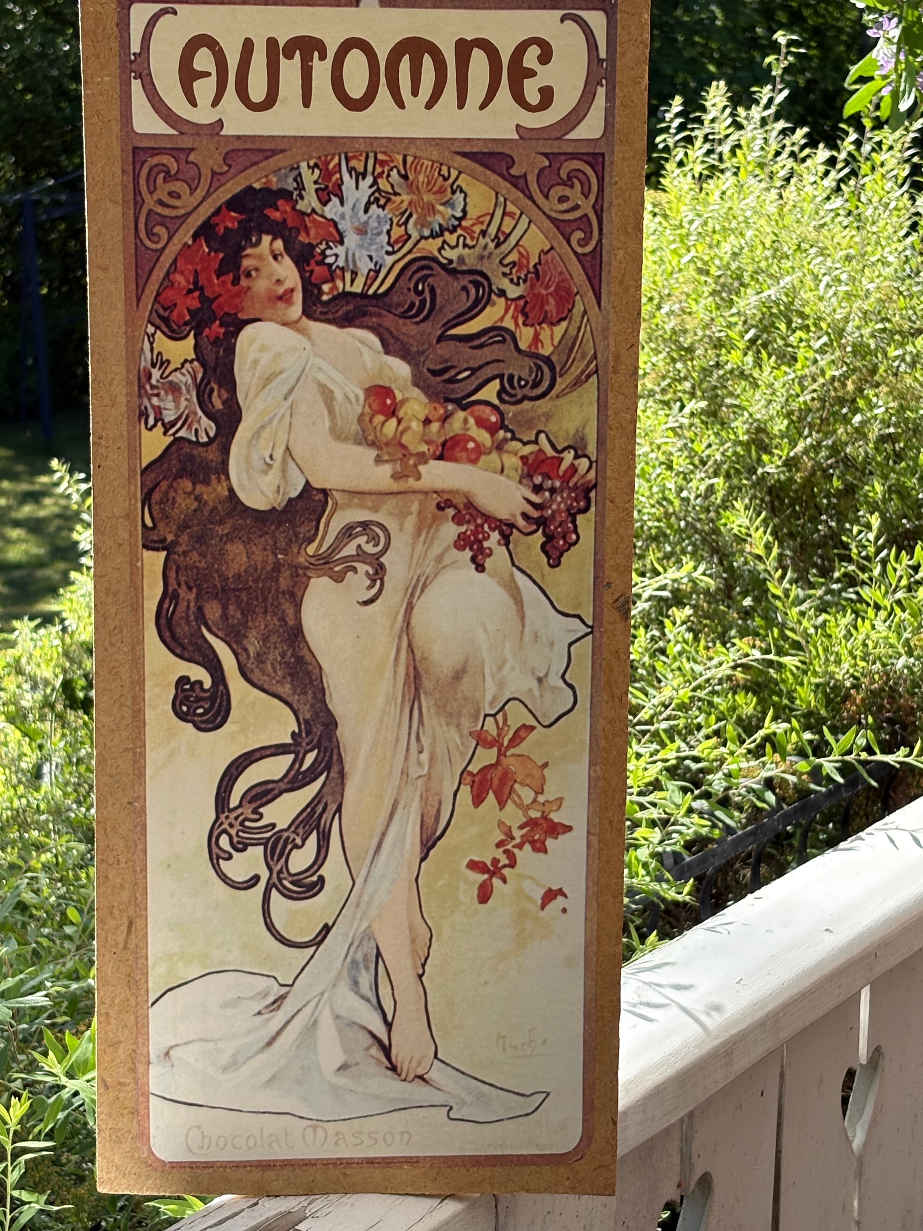 Vackra årstids tavlor ( tryck) original konstnär Alphons Mucha. Tryckt bild monterad på trä.