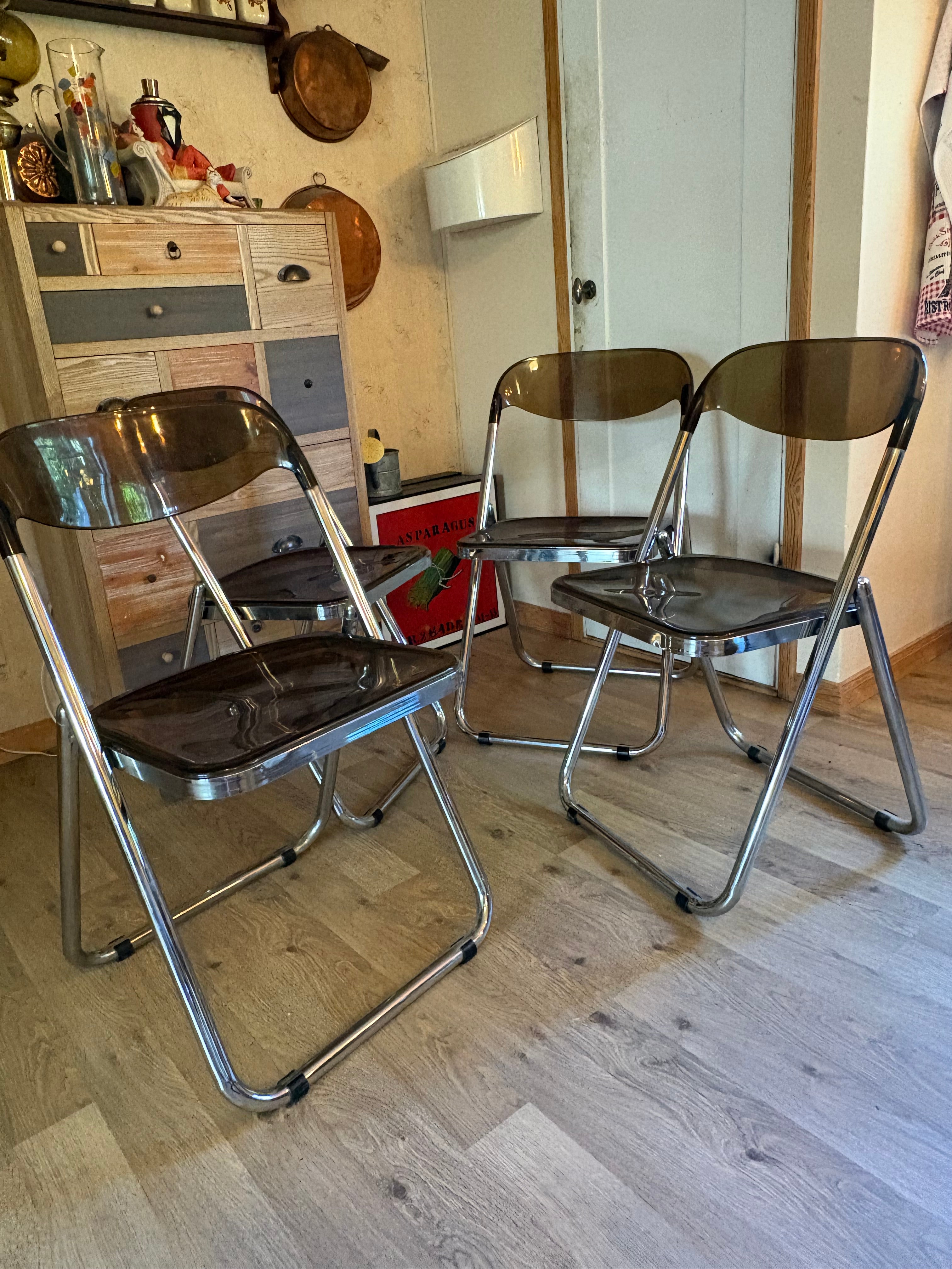 Fyra st vintage ihopfällbara stolar i plast och aluminium 1960 tal från ” Metamobil”
