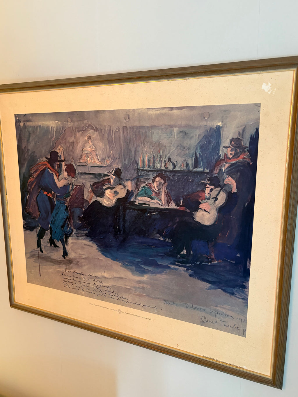 Evert Taube akvarell , Tango  i Dolores från 1914. Tryck från 1965.