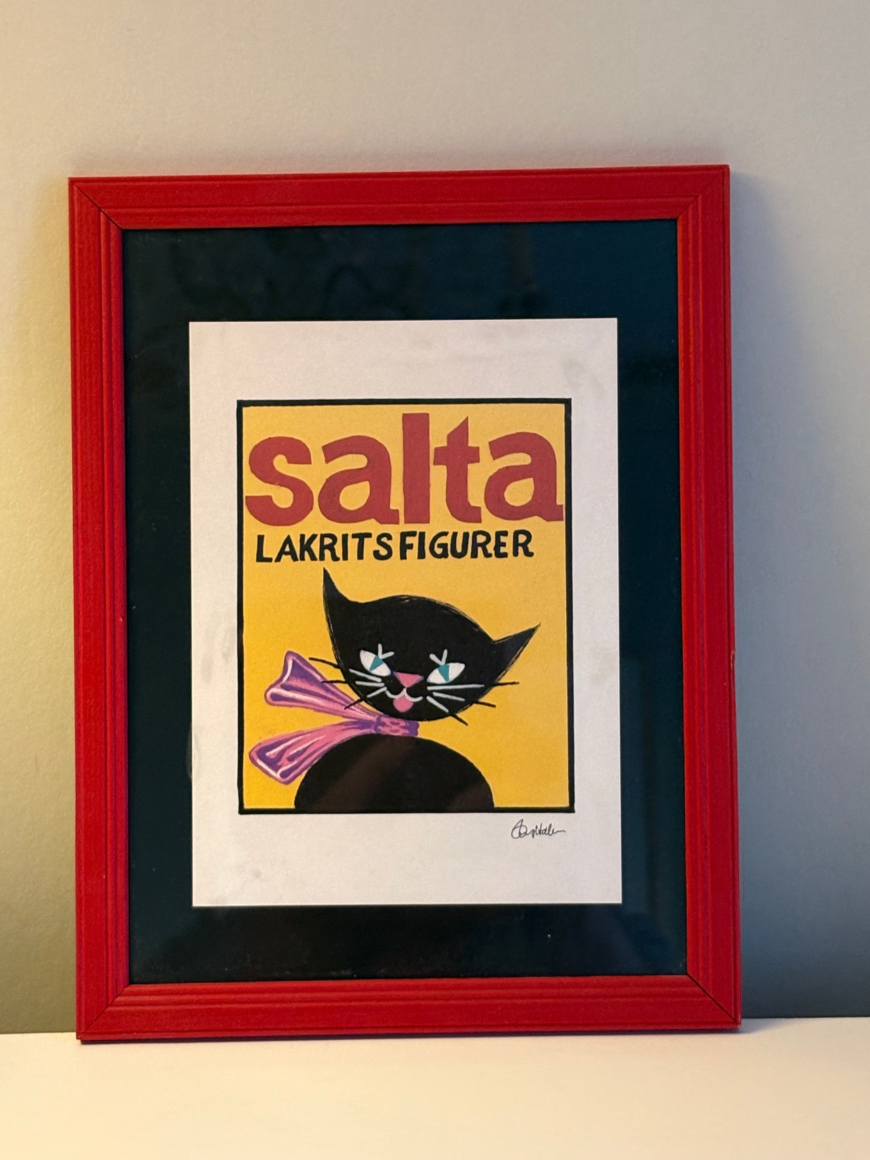Kul och cool godistavla ” Salta Lakrisfigurer” signerad Tommy Hallgren.
