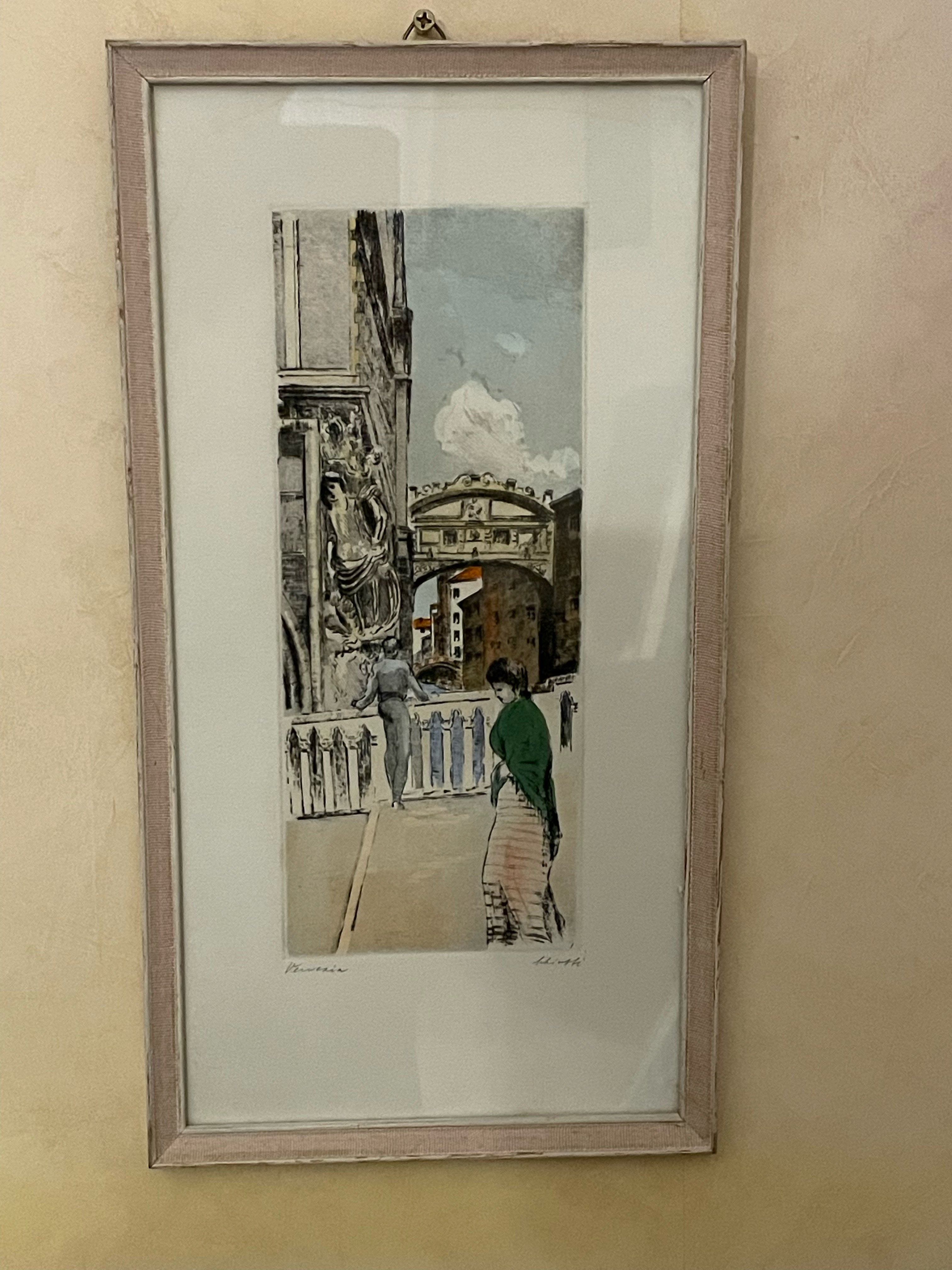 Vacker akvarell, motiv stadsbild i Venedig.