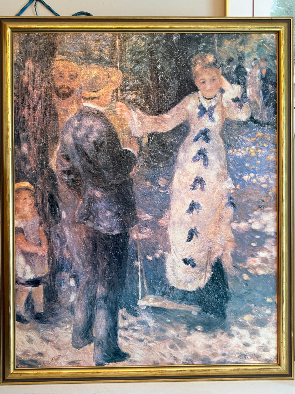Vacker reproduktion utav Pierre August Renoir’s målning ” The swing” målad i olja på duk med fin ram.
