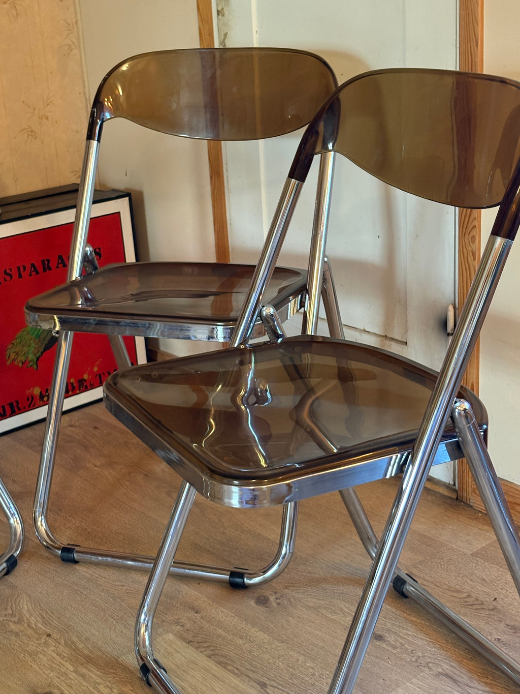 Fyra st vintage ihopfällbara stolar i plast och aluminium 1960 tal från ” Metamobil”