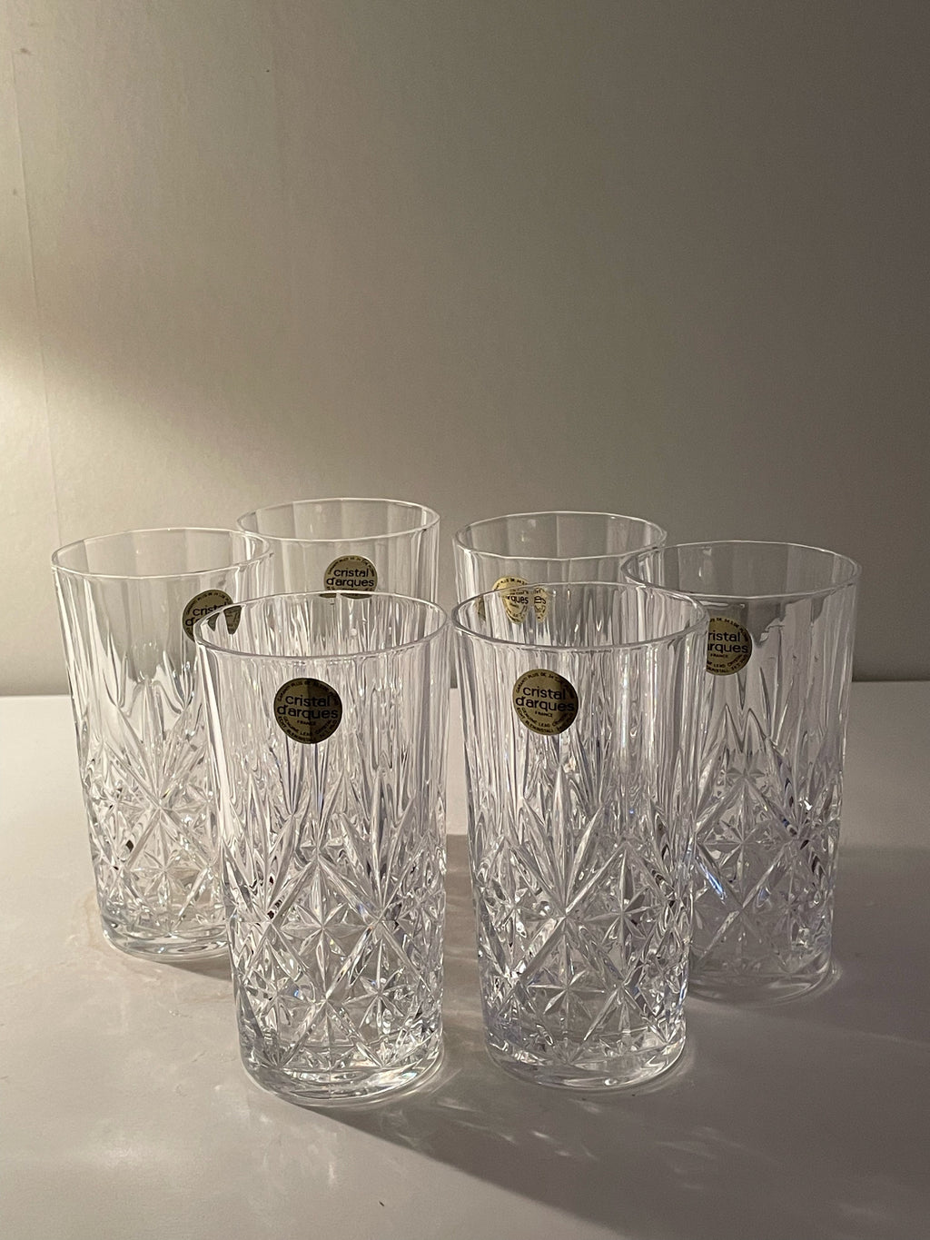 Sex st vintage kristall glas från Christal D’ argus i nyskick.